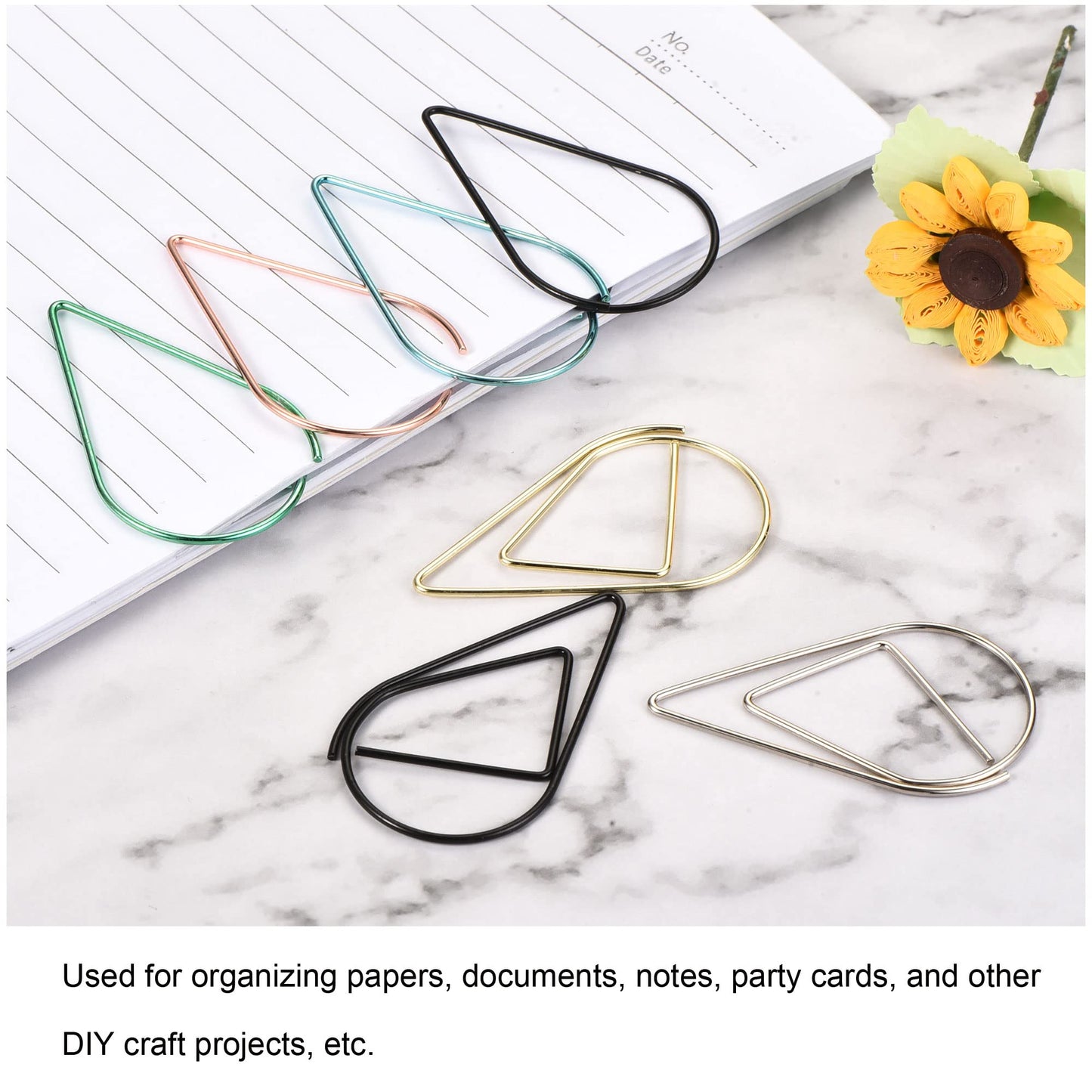 MECCANIXITY Paper Clip Drop-Shaped Cute Decorative Clips Bookmarks with Box 1 Inch Silver for Organize Office Home, Pack of 100