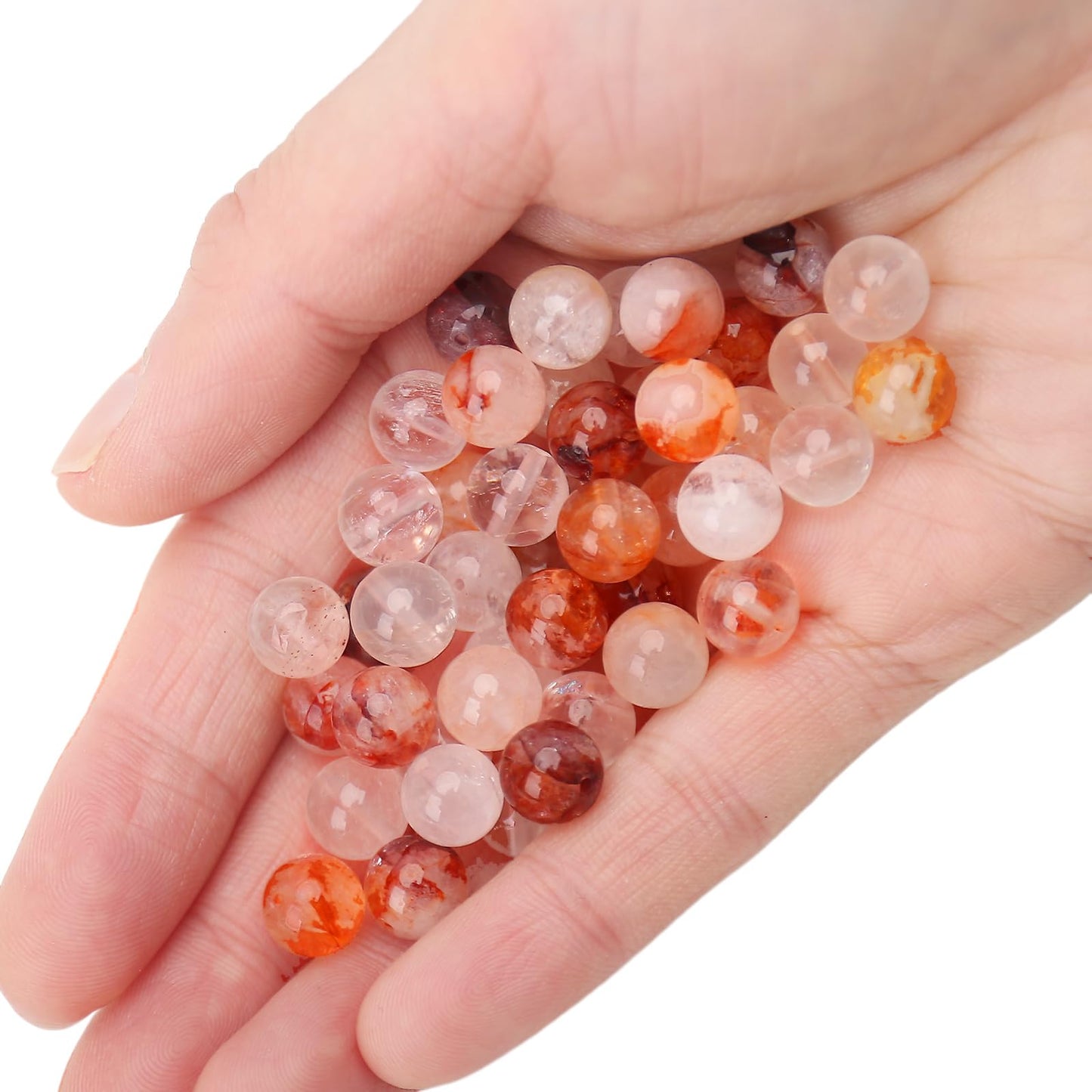 70PCS Natural 8MM Healing Gemstone, Red Hematoid Quartz Energy Stone Round Loose Beads, Semi-Precious Crystal Beads with Free Elastic String for Jewelry Making DIY