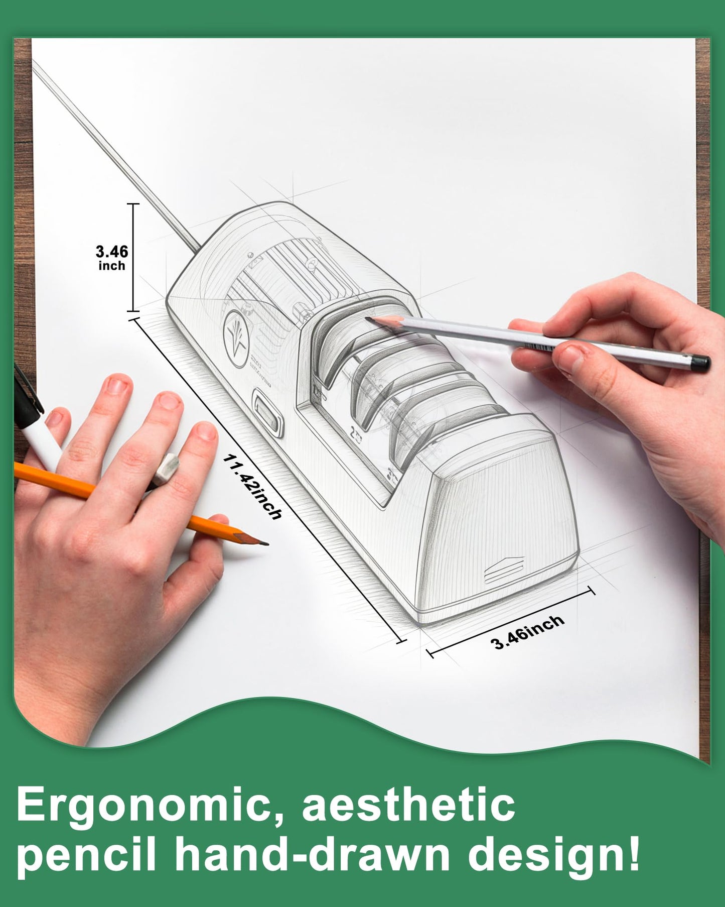 Electric Knife Sharpener with Replaceable Sharpening Head Easy to Change, 3-Stage & 15° Precision Angle Diamond Sharpening System for Metal Knives, Ceramic knives, Exquisite Gifts and Packaging