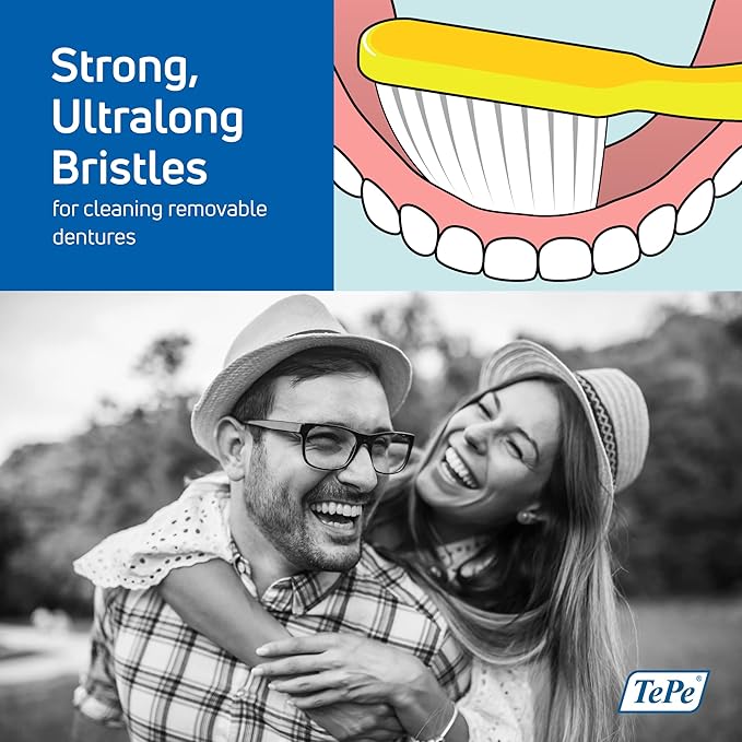 TePe Denture Care Denture Brush, Adult Denture-Cleaner Toothbrush for Full or Partial Dentures