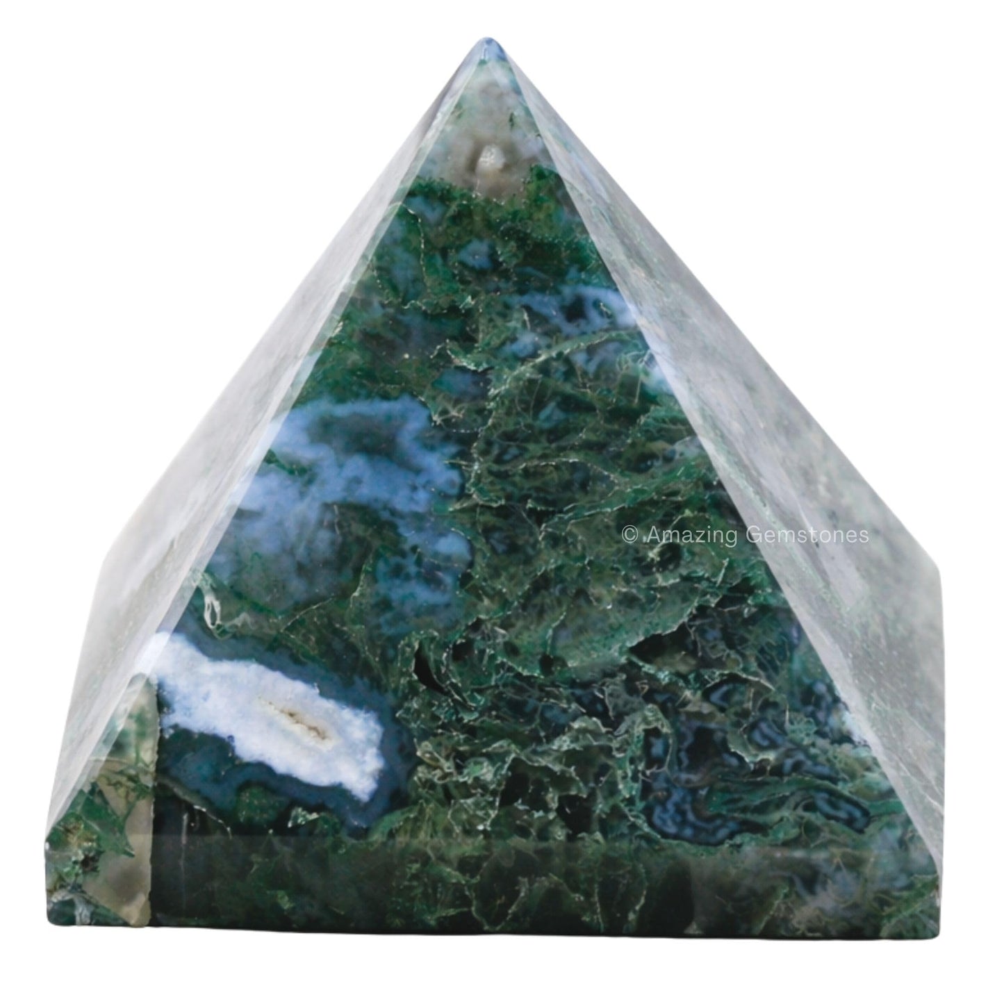 Amazing Gemstone Moss Agate Pyramid Crystal Healing Stones - 1.5" Great Pyramid Figurine of Natural Stone Pyramid for Meditation, Reiki, Chakra Balancing and Crystal Pyramids Grid