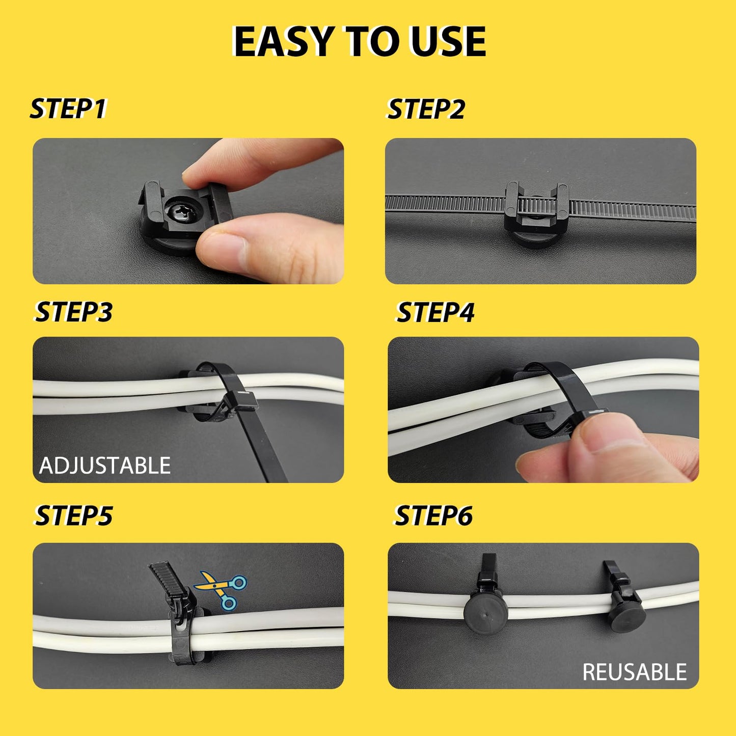 Magnetic Zip Tie Mounts, 10 Pack Heavy Duty Magnetic Cable Holder with 20 Reusable Zip Ties - 31mm Multipurpose Magnet Wire Management Bases for Cord Organizer (Black)