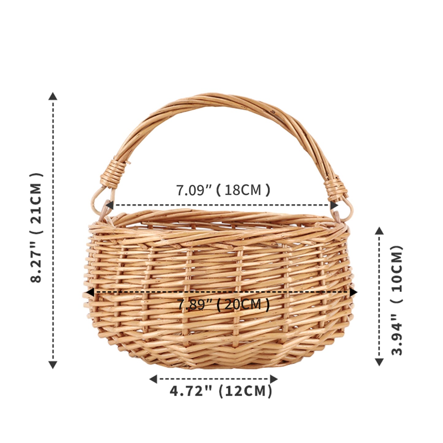 Small Gift Wicker Picnic Basket with Handle,Willow Flower Girl Basket for Weddings，Garden and Home Decor -Wicker Storage Basket-Natural