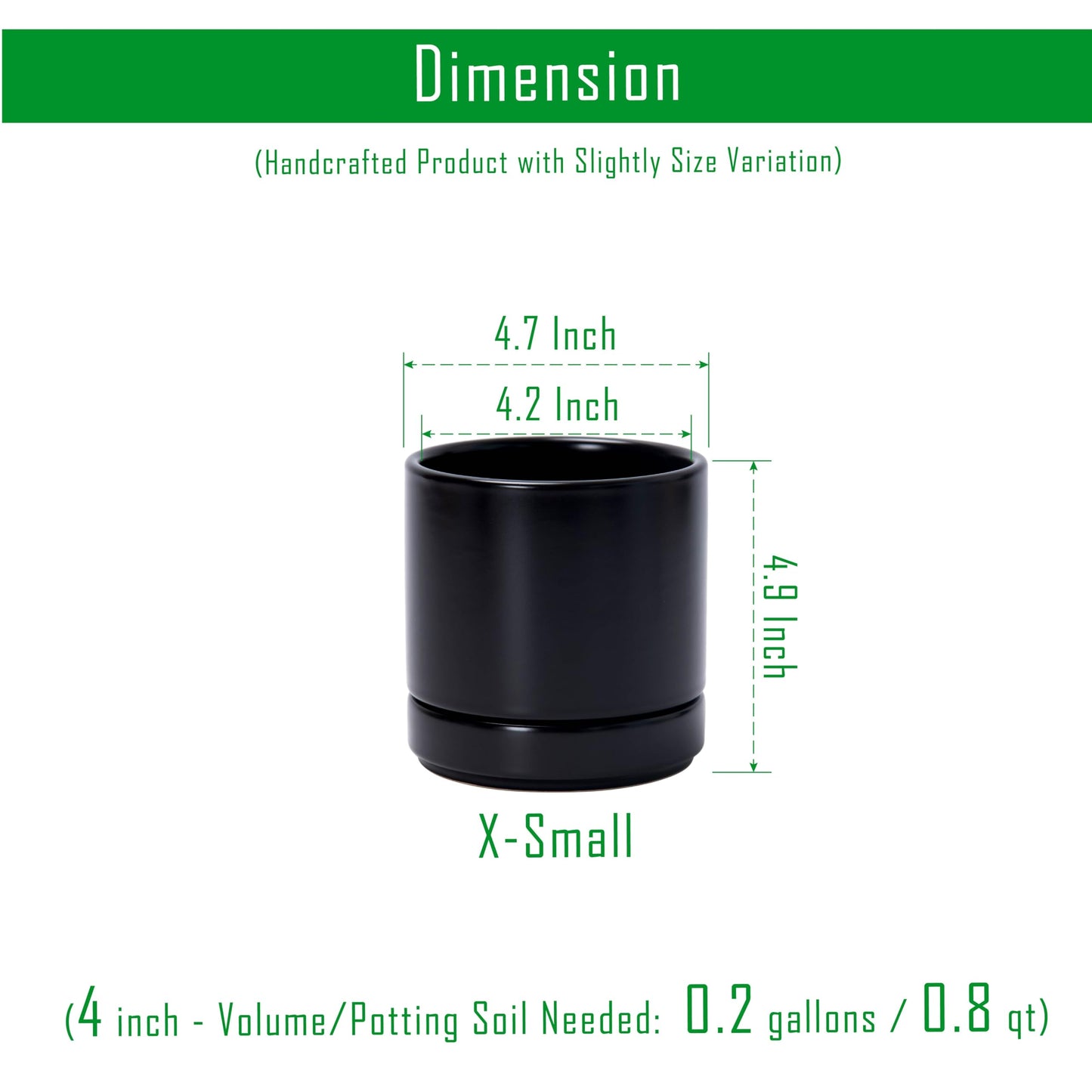D'vine Dev Set of 2 Plants Pot, 4.7 Inch Ceramic Planter Pot for Plants with Drainage Hole and Saucer, Black, 94-V-B-2