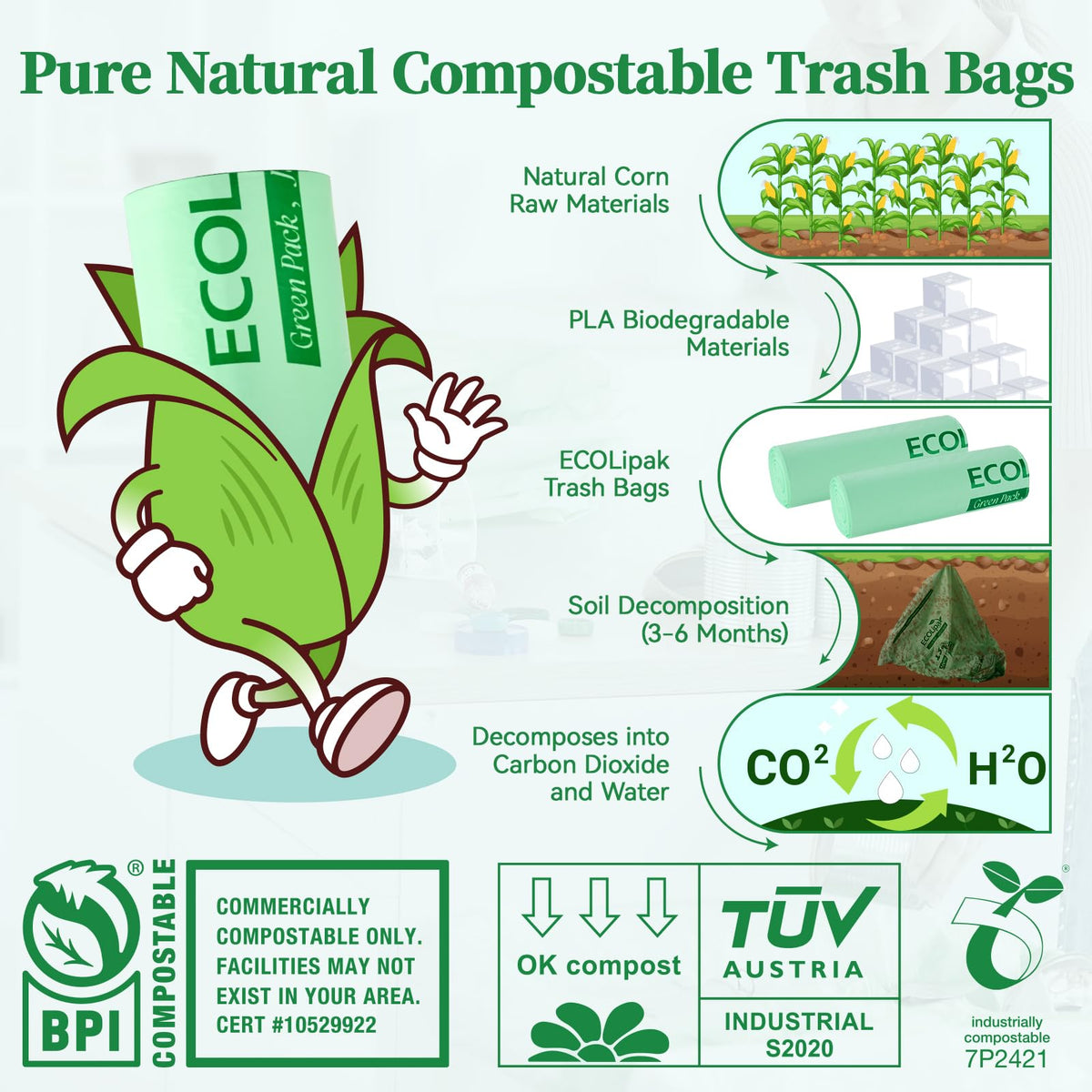 55 Gallon 12 Count Large Compostable Trash Garbage Bags for Lawn