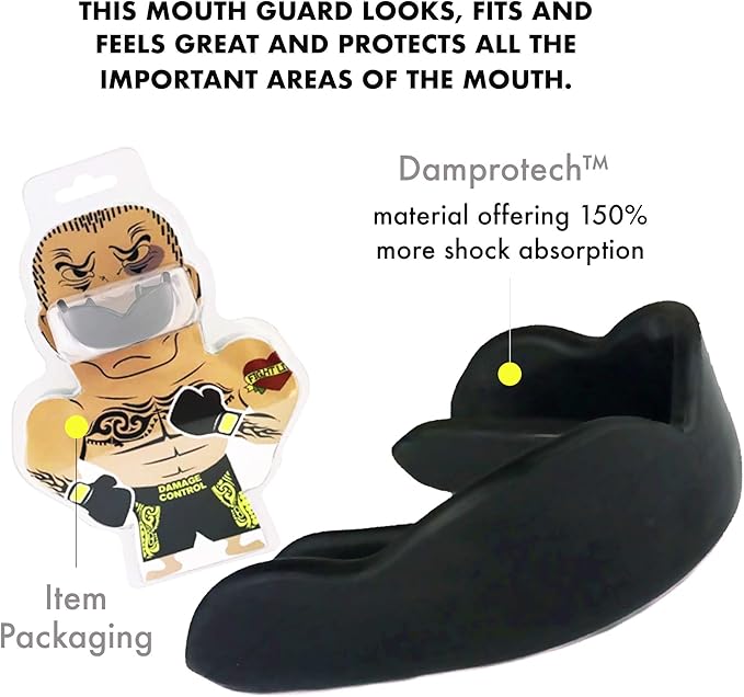 DAMAGE CONTROL High-Impact Mouth Guard – Sports Mouthguard for Boxing, Football, Hockey, Lacrosse & Basketball, Protects Teeth & Jaw, Protective Mouthpiece for Adults & Youth (Adult, Black 2.0)