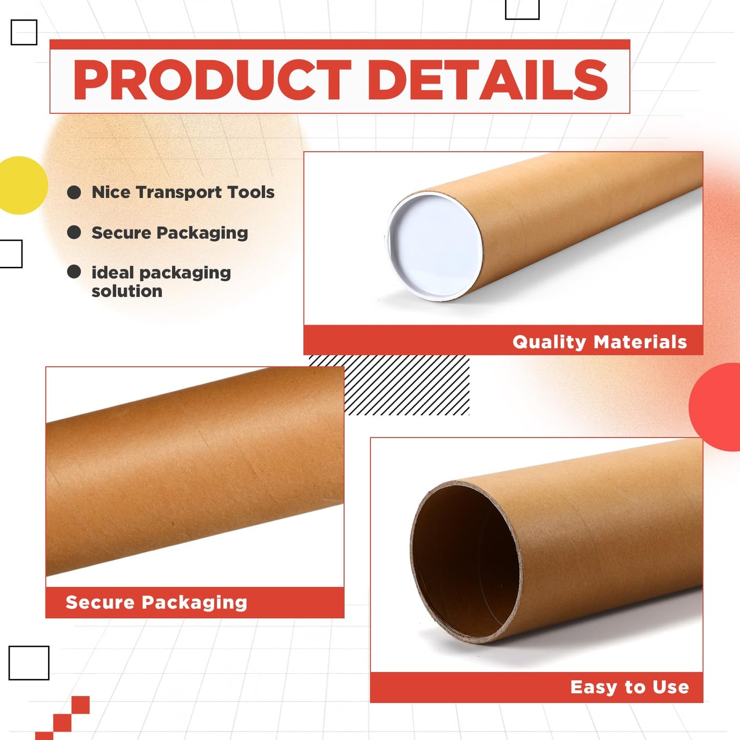 Dunzoom 2 Pack 4 x 36 Inch Mailing Tubes 0.12" Thick Kraft Paper Poster Tube with Plastic Caps for Mailing Storing Rolled Goods Storage of Art Craft Document