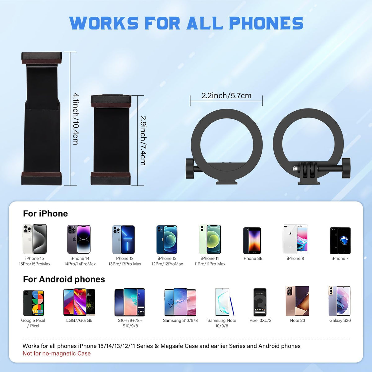 PHOPIK 55" Magnetic Selfie Stick Phone Tripod, Extendable Magnetic Cell Phone Tripod Stand Compatible with iPhone/Android/Sport Camera&Insta 360 x5, Perfect for Video Recording/Selfies/Live Stream