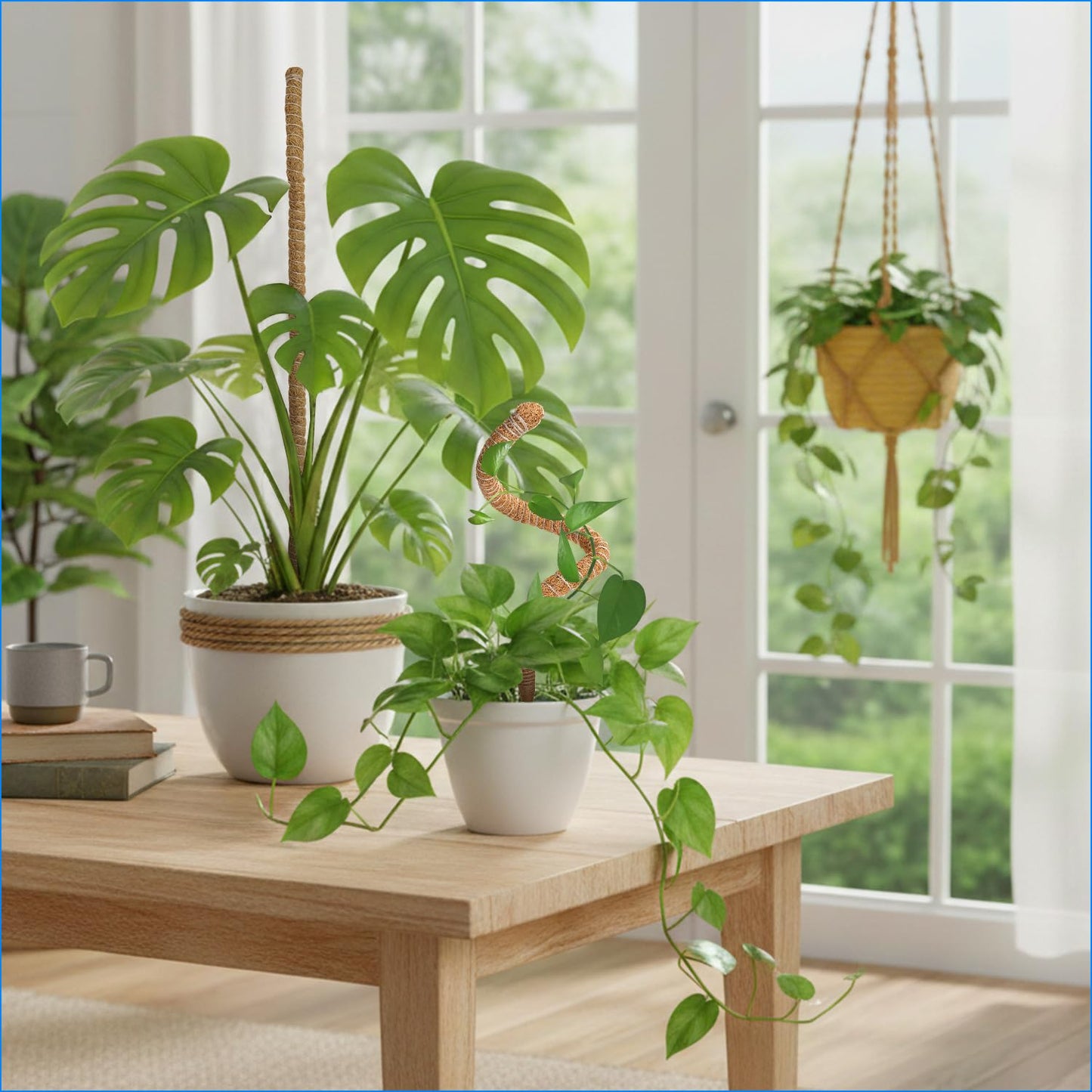 Mcbazel 2 Pack Bendable Moss Pole Kit (47" & 23") for Plants Monstera - Mixed Size Coco Coir Plant Support Stakes for Tall & Medium Indoor Vines - Flexible Totem Stick with Full Garden Ties