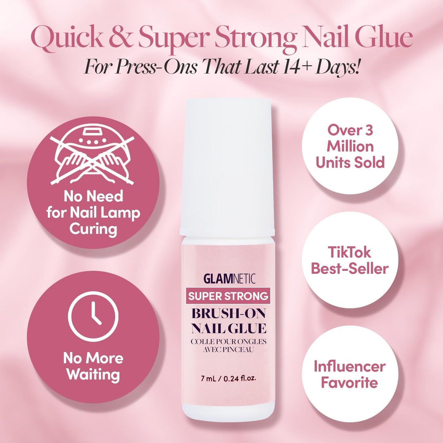 Glamnetic Press-On Nails - Ballet Pink | Opaque Light Blush Pink Short Almond False Nails | 15 Sizes - 30 Nail Kit with Glue and Remover