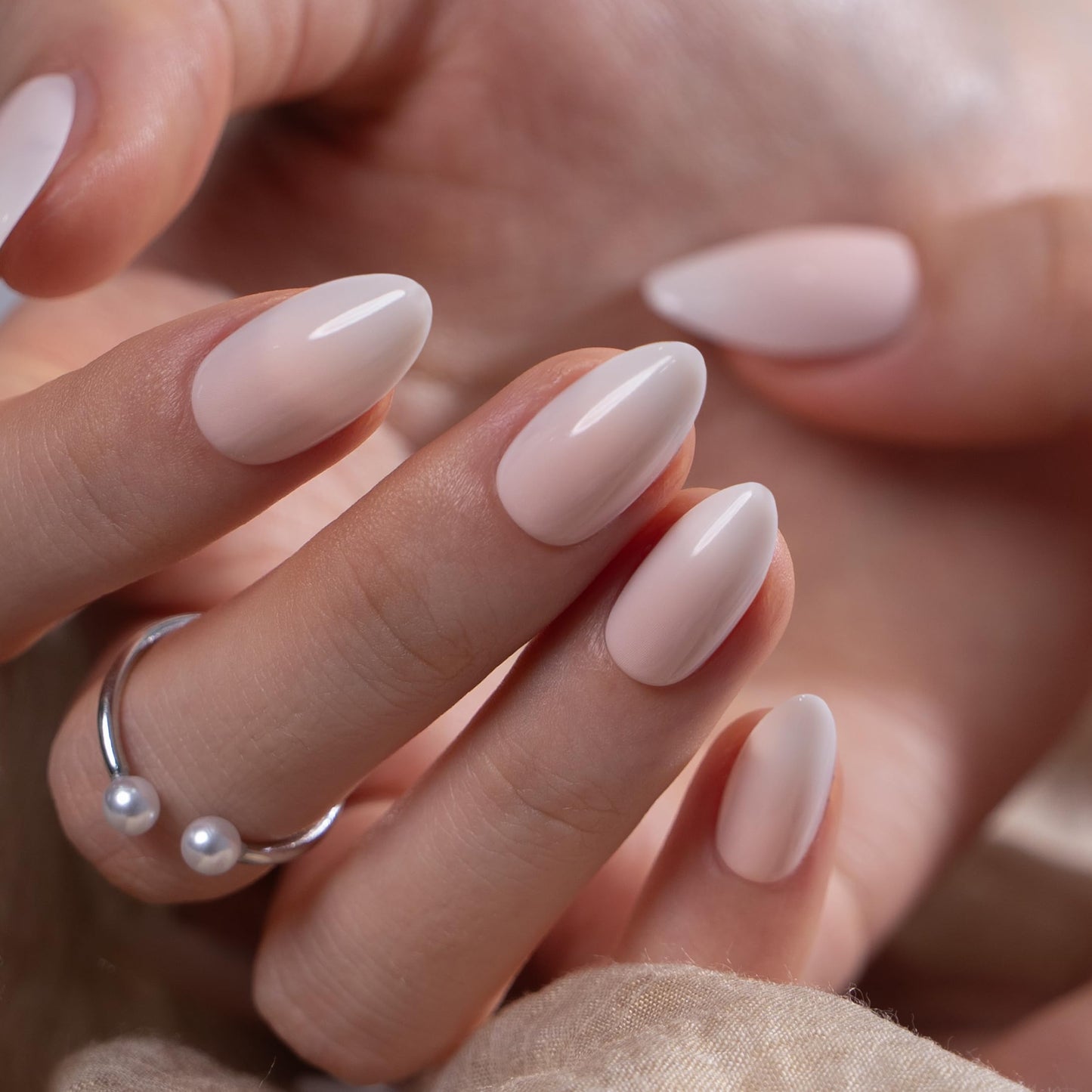 CurvLife Soft Gel Almond Nude Press-On Nails Short,30Pcs Reusable Fake Nail Tips with Adhesive Tabs, Salon-Quality Stick-On Nails for At-Home Manicure (Milky Veil)