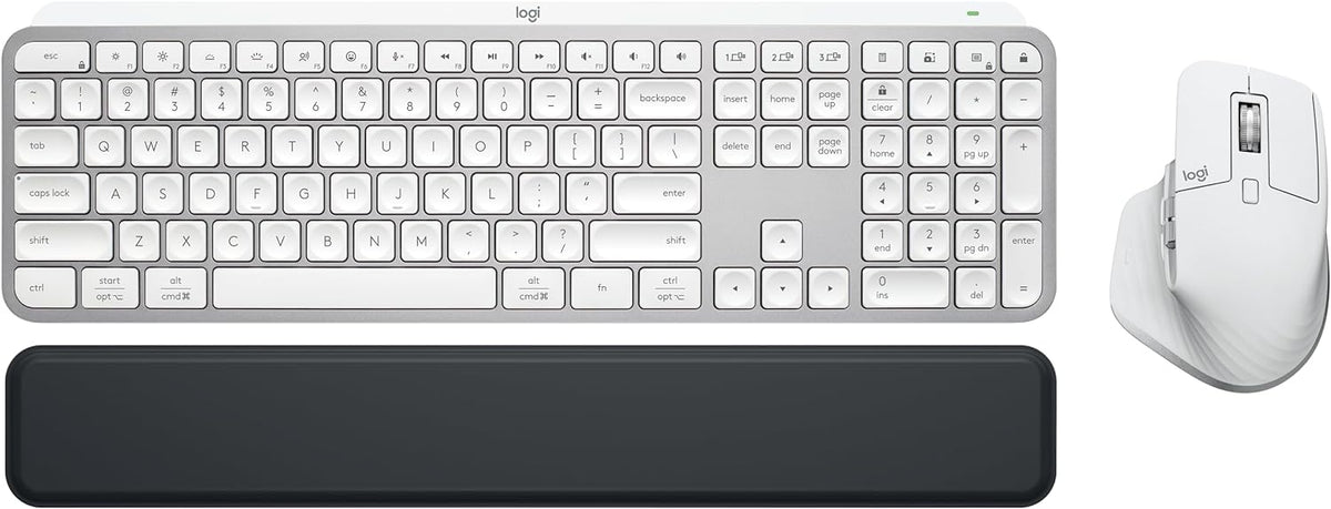 Logitech MX Master 3S Keys S Combo - Performance Wireless Keyboard and Mouse with Palm Rest, Customizable Illumination, Fast Scrolling, Bluetooth, USB C, for Windows, Linux, Chrome, Mac - Pale Grey