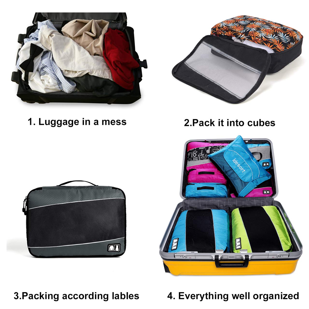 8 Set Packing Cubes, Travel Luggage Bags Organizers Mixed Color Set (Grey Blue)