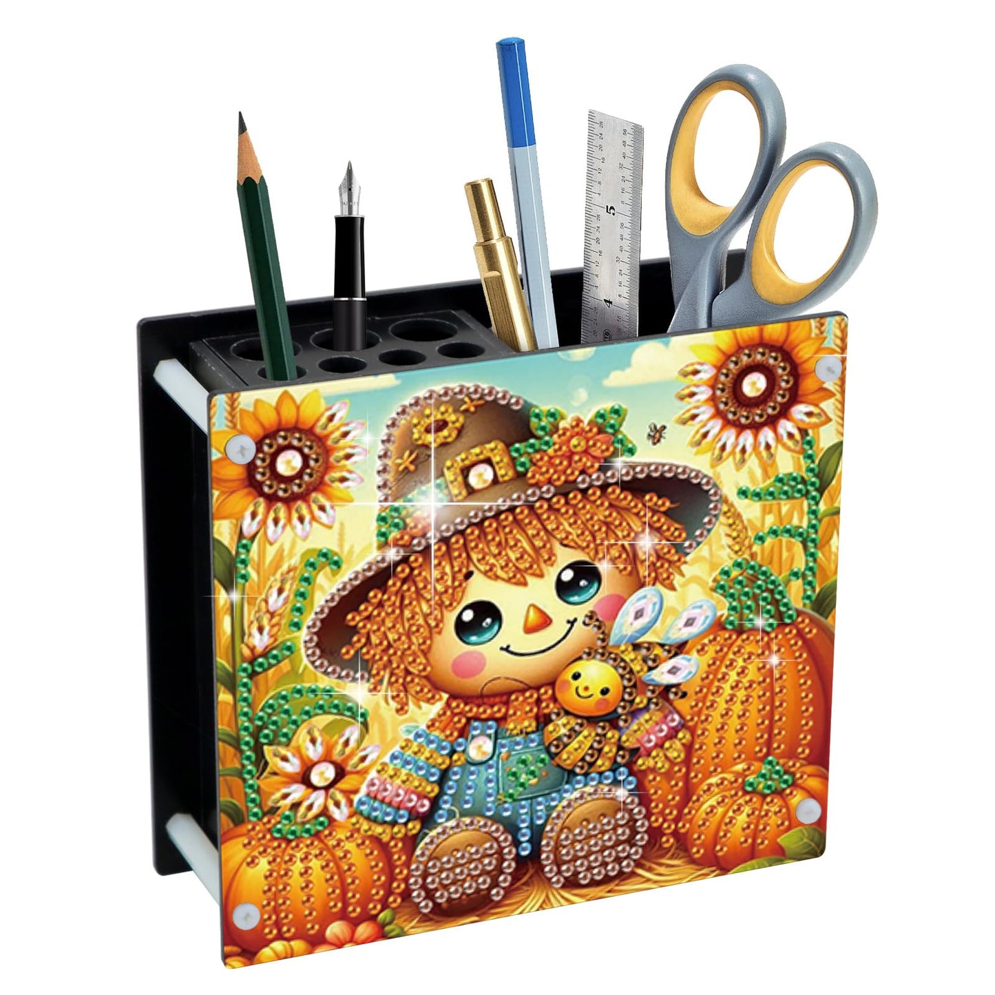 AiYuanzsh Diamond Painting Pen Holder, DIY Diamond Art Desk Organizer with Autumn Harvest Pumpkin Design, Fall Diamond Art Kits for Adults, Decorative Desktop Storage Box for Office and Home