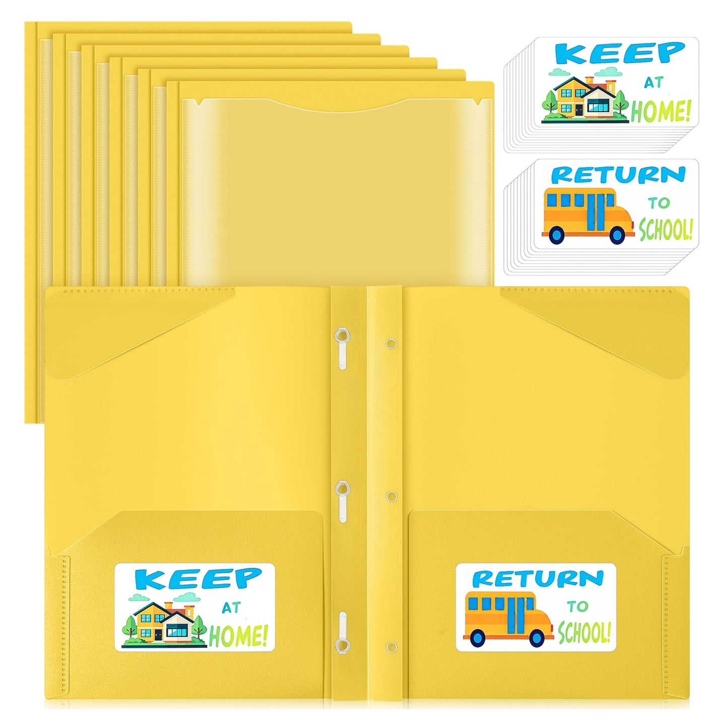 Henoyso 24 Set Take Home Folders with Clear Front Pocket, School-to-Home Communication Folder Bulk for Back to School Classroom, Heavy Duty Plastic Parent-Teacher Homework Folders (Yellow)