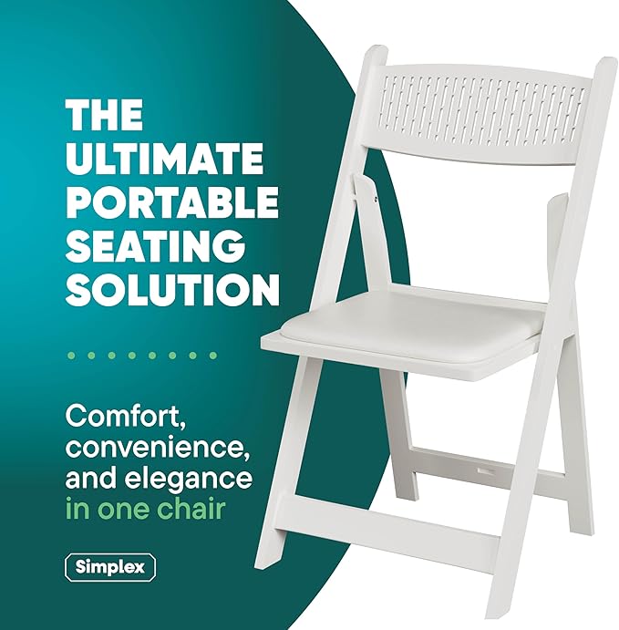 SIMPLEX White Stackable Folding Chairs with Padded Seat & Mesh Back, Padded Indoor/Outdoor Folding Chair, Lightweight Foldable Chairs, Weight Capacity 800LBs (8 Pack)