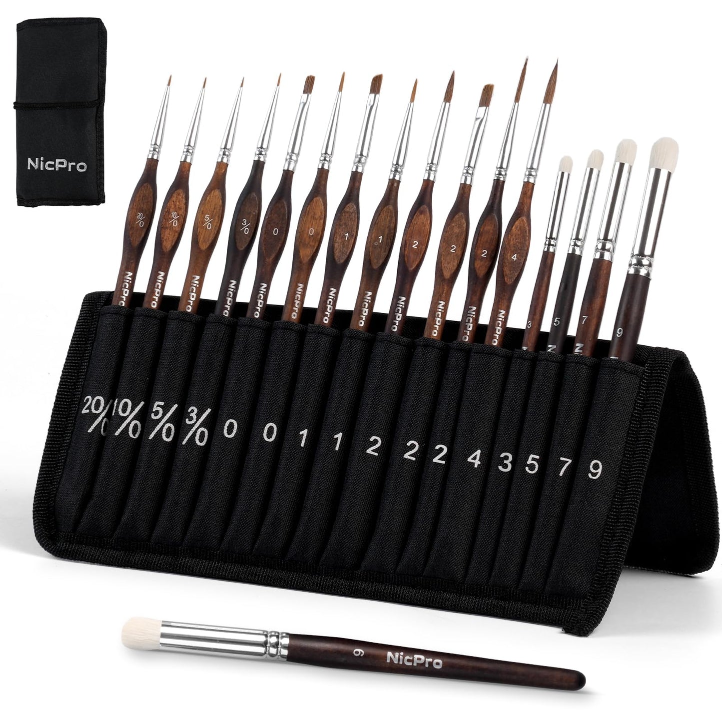 Nicpro 16 PCS Kolinsky Sable Miniature Paint Brushes Dry Brush, Professional Model Paint Brush Set with Cloth Roll, Fine Detail Artist Brush Set for Miniatures, Acrylic & Figures, Model, Watercolor