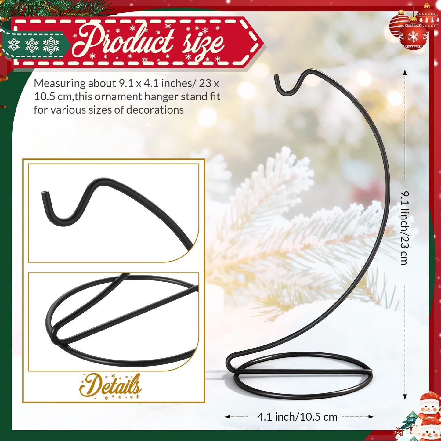 MorningRo 4 Pack Black Ornaments Display Stands 9 Inch Glass Crystal Witch Ball Holder Christmas Ornament Hanging Hook Patio Planter Terrariums Iron Hanger Wedding Ornament, Home Office Decor