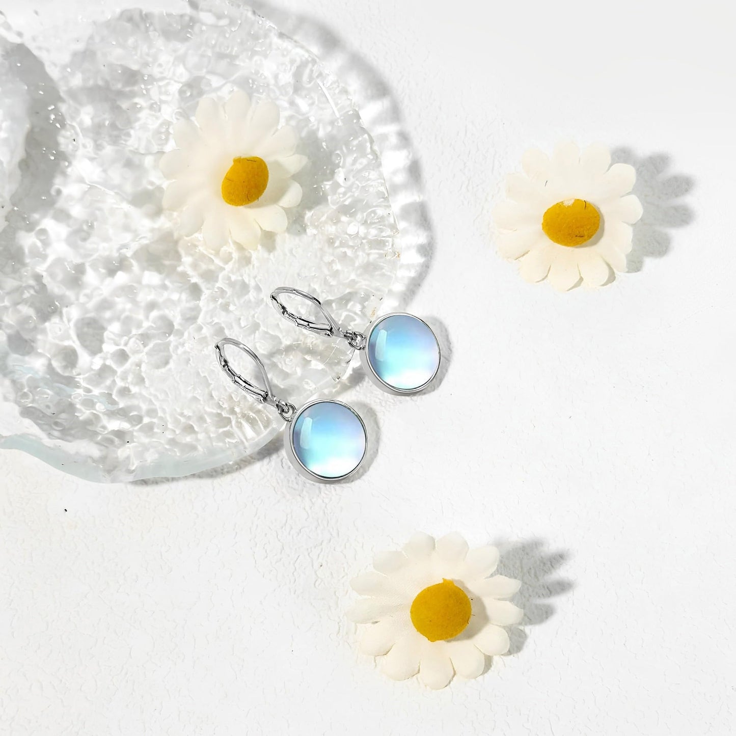 TALYKONG Moonstone Earrings for Women Circle Moonstone Dangle Drop Leverback Earrings for Women