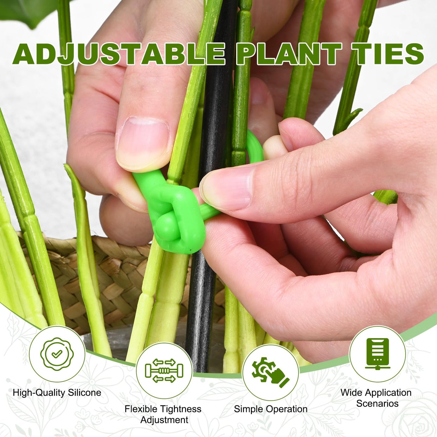 M METERXITY 6-Pack Adjustable Plant Ties, 12inch/30.48cm Silicone Flexible Multi-Function Sturdy Garden Twist Tie for Plant Support/Tree/Shrub/Vine, Reusable Support Twine [Green]