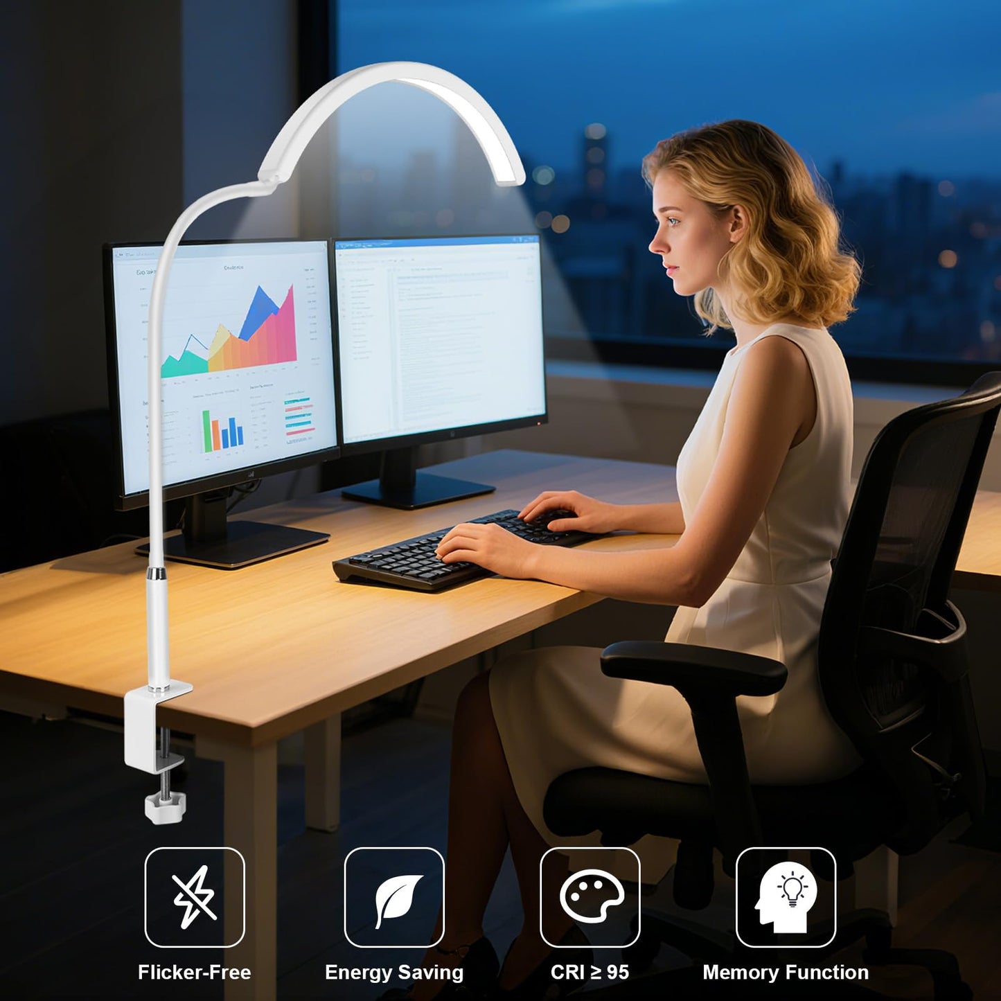 ZEKAHOV Professional Half Moon LED Desk Light for Nail Techs & Artists – Flexible Gooseneck Lamp with Clamp, 3 Color Modes & 5 Brightness Levels for Manicure, Tattoo, Beauty Work (White)