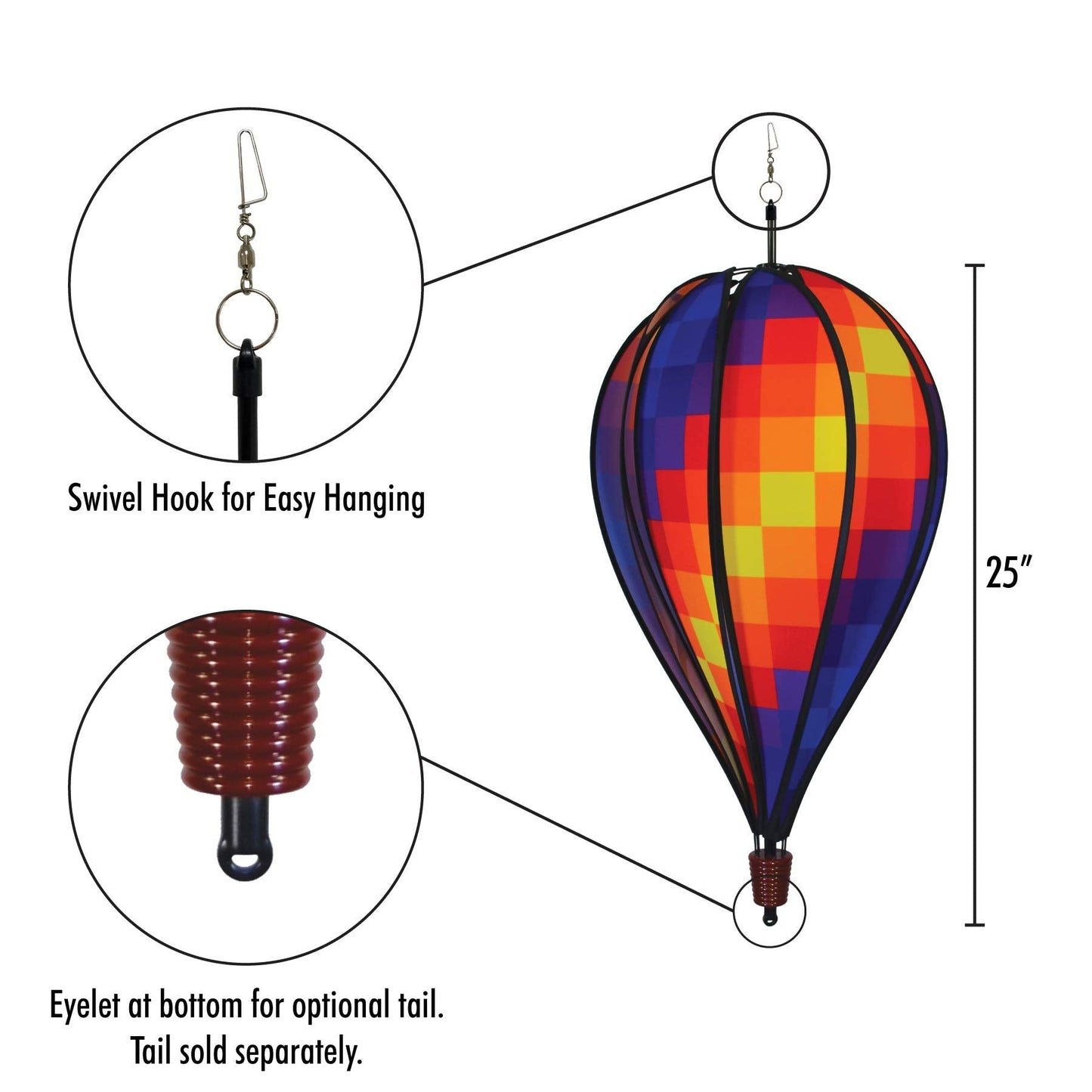 In the Breeze 0998 Rainbow Pixel Hot Air 10-Panel Hanging, Spinning Balloon Decoration, 25-Inches