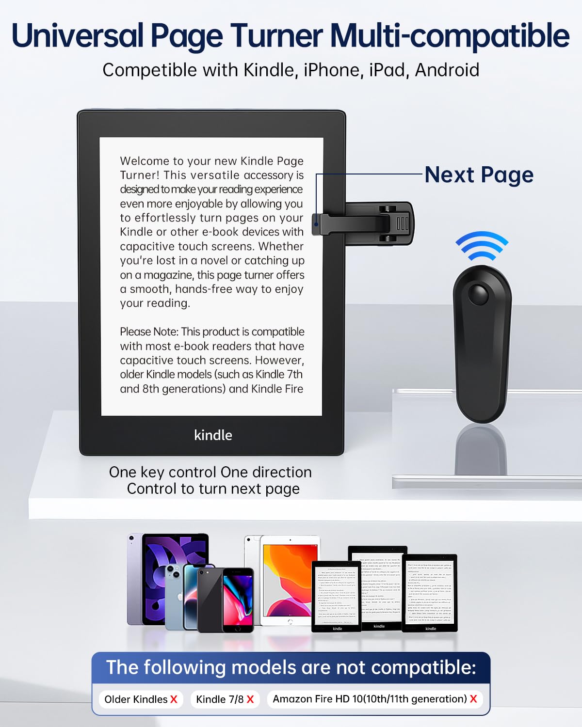 Bongogoo Kindle Holder with Remote Page Turner | Hands-Free Stand for Reading in Bed or Desk – Compatible with Kindle Paperwhite, Oasis, iPad, iPhone, and More | Fits Devices from 4.5” to 10”