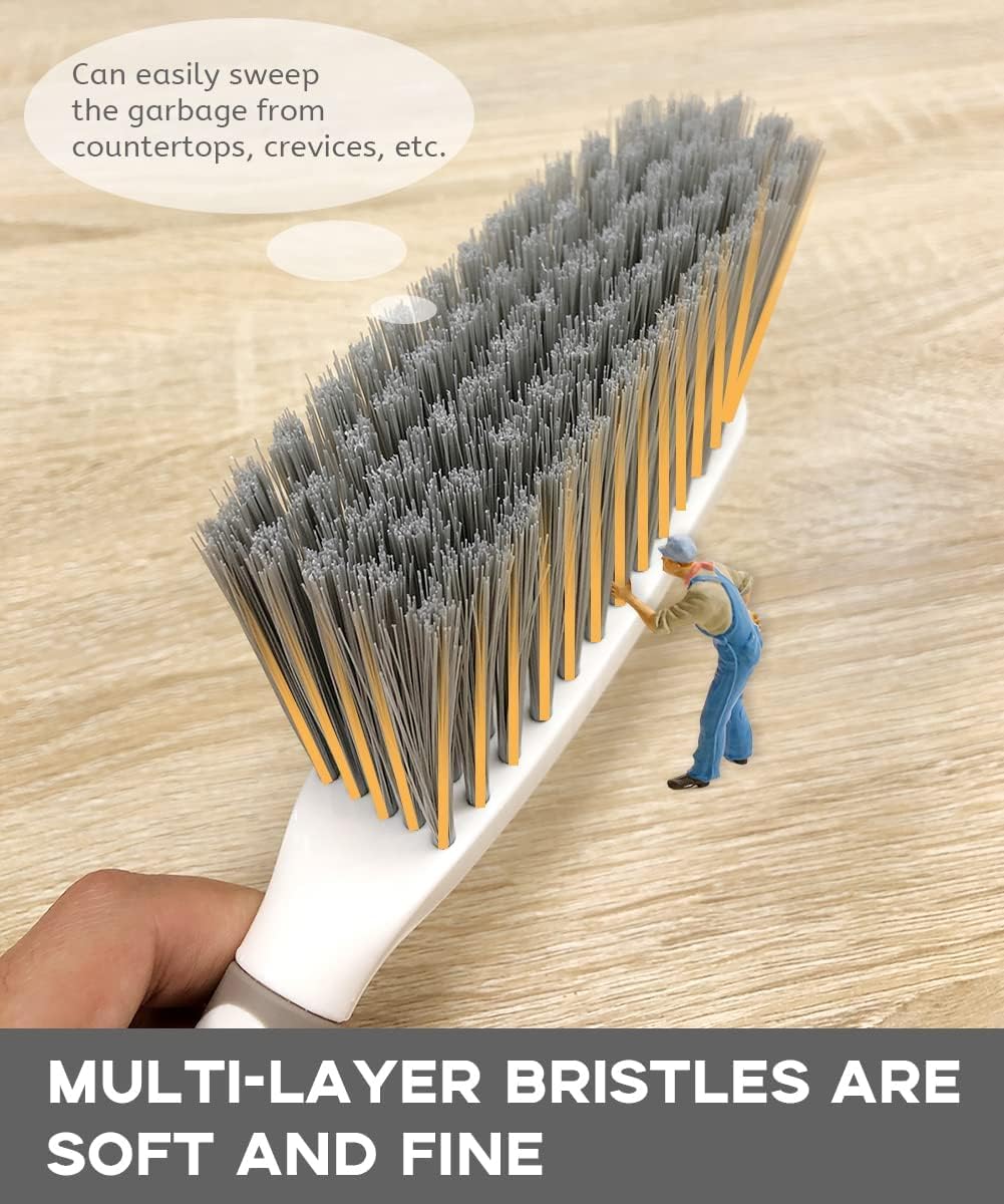 Dust Pan, Dustpan and Brush Set, Small Dust Pan and Brush Set, Hand Broom and Dustpan for Home, Handheld Angled Dust Pans and Brooms are Daily Cleaning Tools, 3 Pack Beige Brown