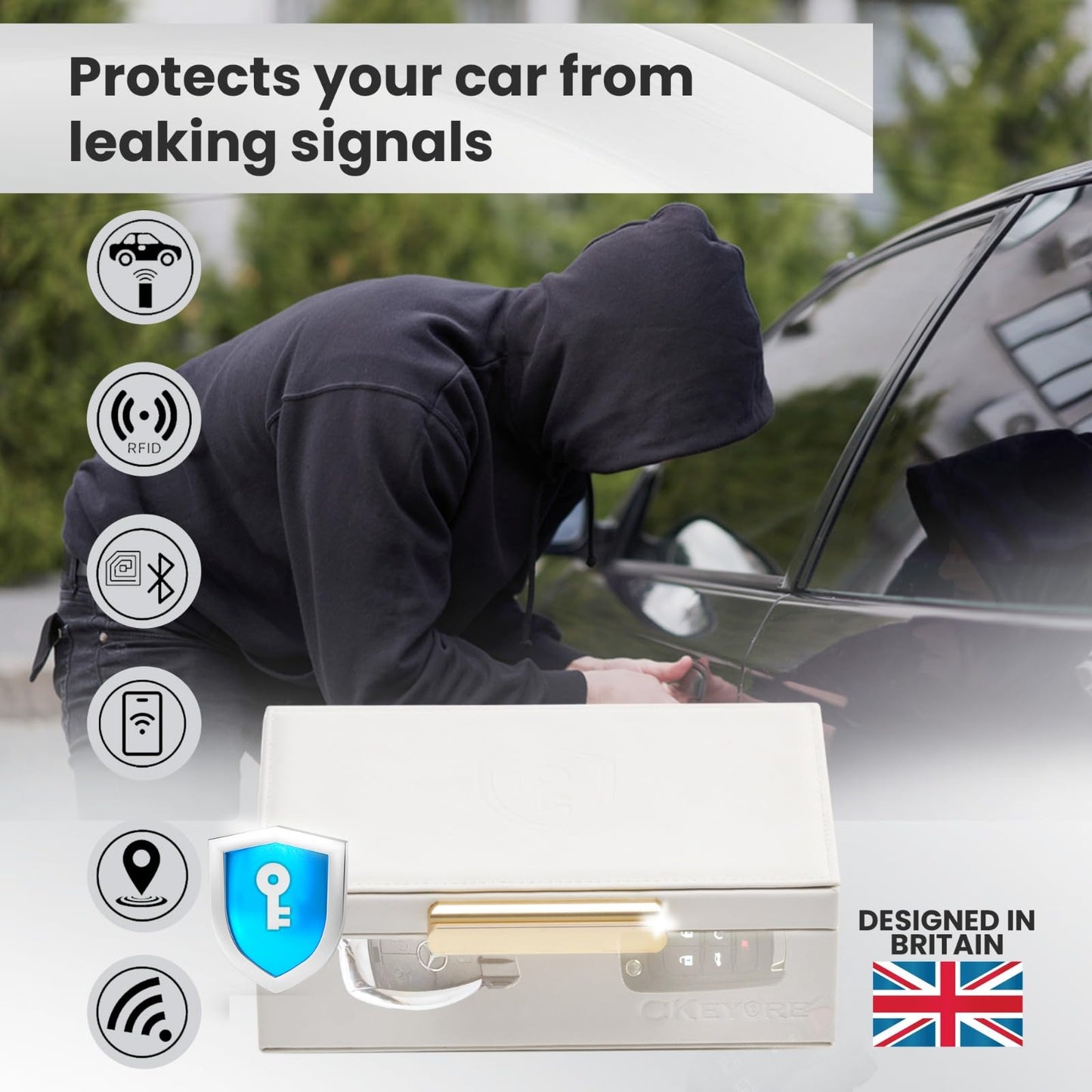 CKEYURE Key Box | Faraday Box for Car Keys | Car Key Signal Blocker Box | RFID Key Box | Key Holder | Key Safe | Signal blocking key box for car security | One Hand Operation (White)