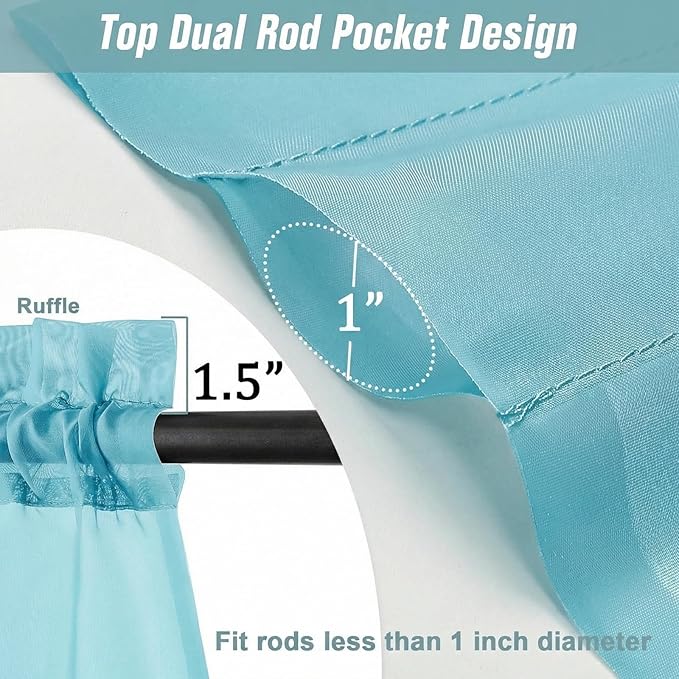 Sheer Curtains 84 Inches Long 2 Panels, Elegant Airy Transparent Light Filtering Window Curtains, Window Drapes for Living Room Bedroom, Top Dual Rod Pocket Design, Aqua, 2x42Wx84L Inches