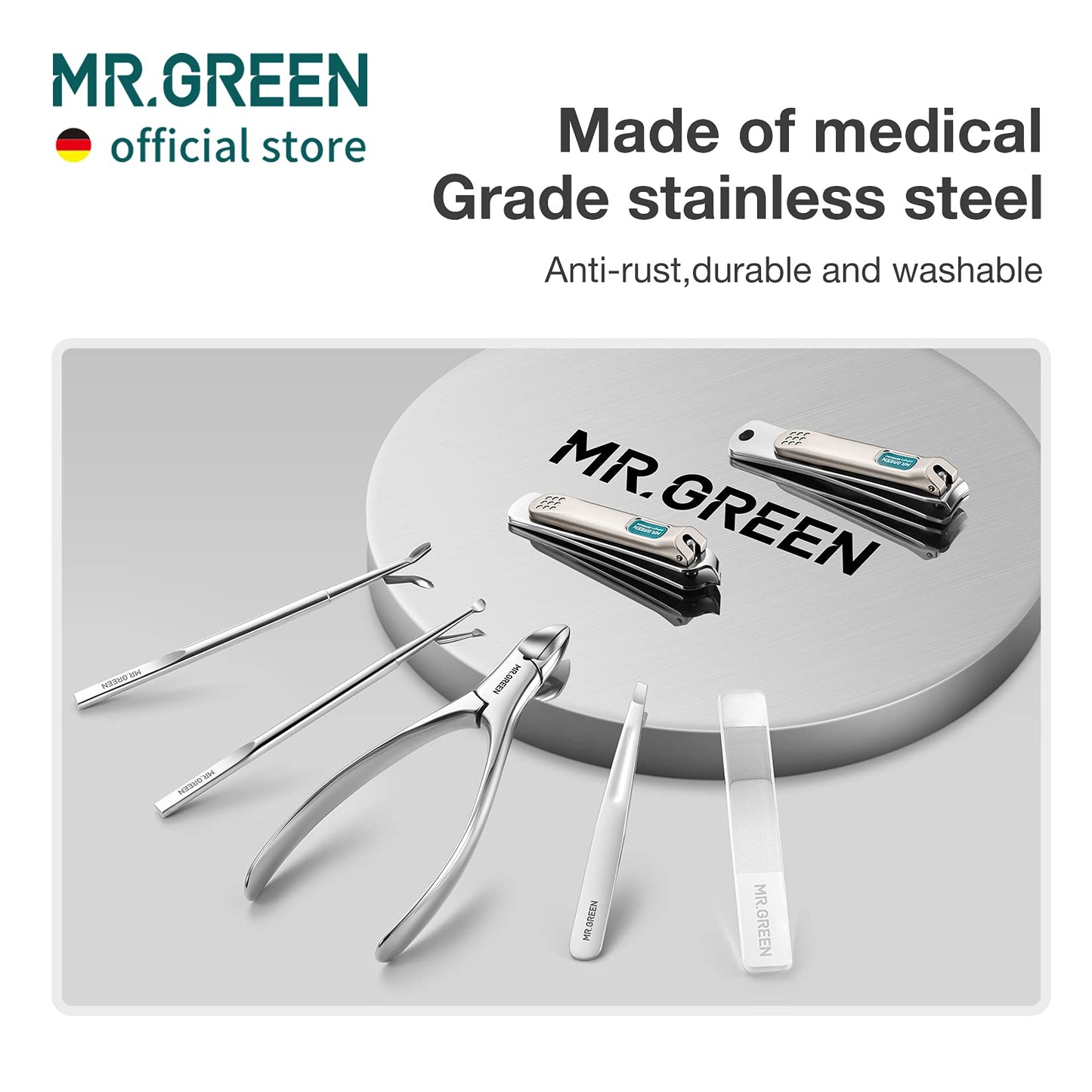 MR.GREEN 7in1 Manicure Sets Personal Care Tools Stainless Steel Professional Nail Clippers Pedicure Set Travel Case Kits (Mr-6020)