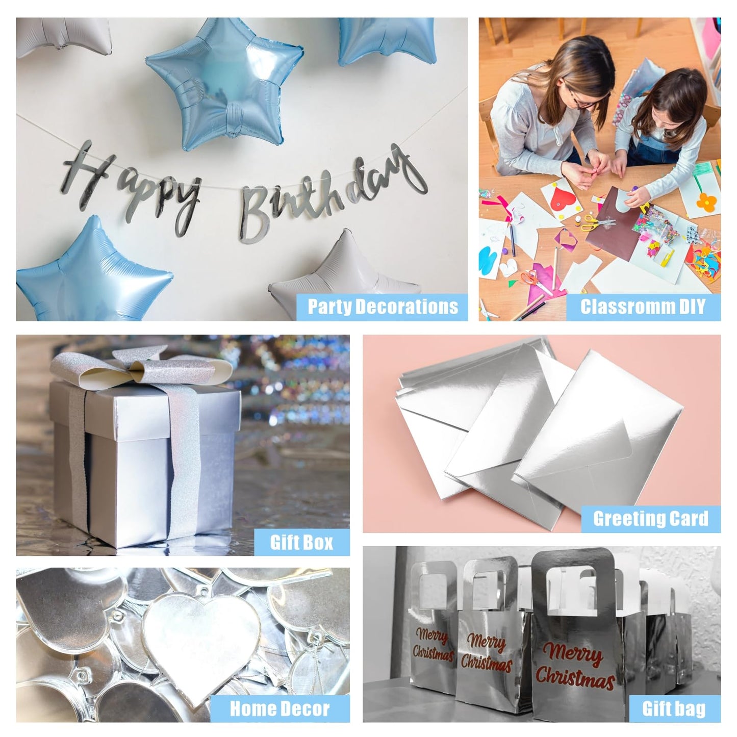 60 Sheets Metallic Silver Cardstock Paper, A4 Size Mirror Paper, Thick 250gsm Heavyweight Finish Silver Foil Board for Crafting, Scrapbook, Card & Decorations, Die Cut and Plotter Compatible