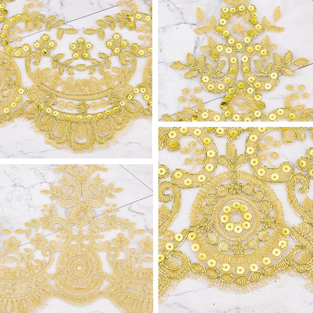 GORGECRAFT 3 Yards 9 Inches Width Sequin Flower Embroidery Lace Ribbon Metaillic Venice Edging Trimming Applique Sewing Lace Trim Floral Lace Crown Edge for Fabric Embroidered Wedding Bridal(Golden)