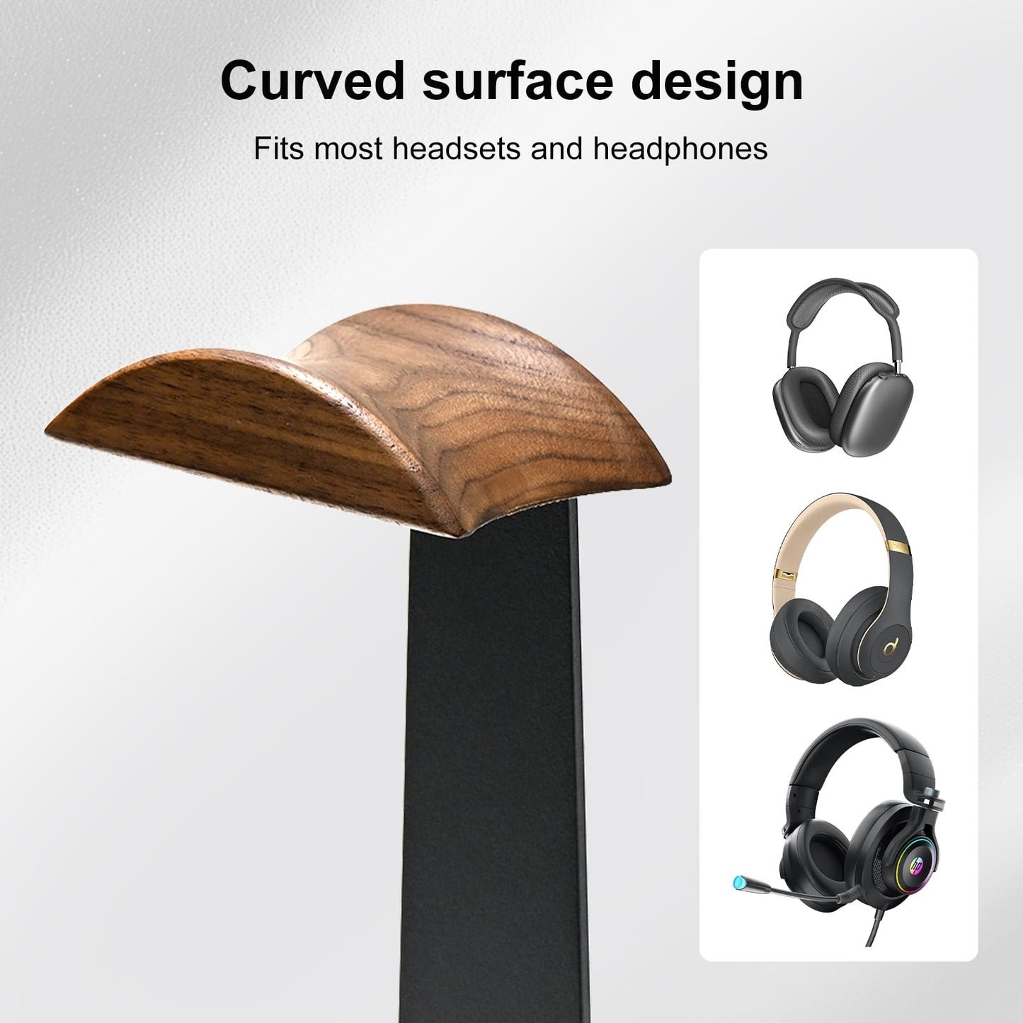 UPERGO Headset Stand with Gaming Controller Holder, Walnut Wood Headphone Stand with Storage Base, Gaming Equipment Accessories for Desk
