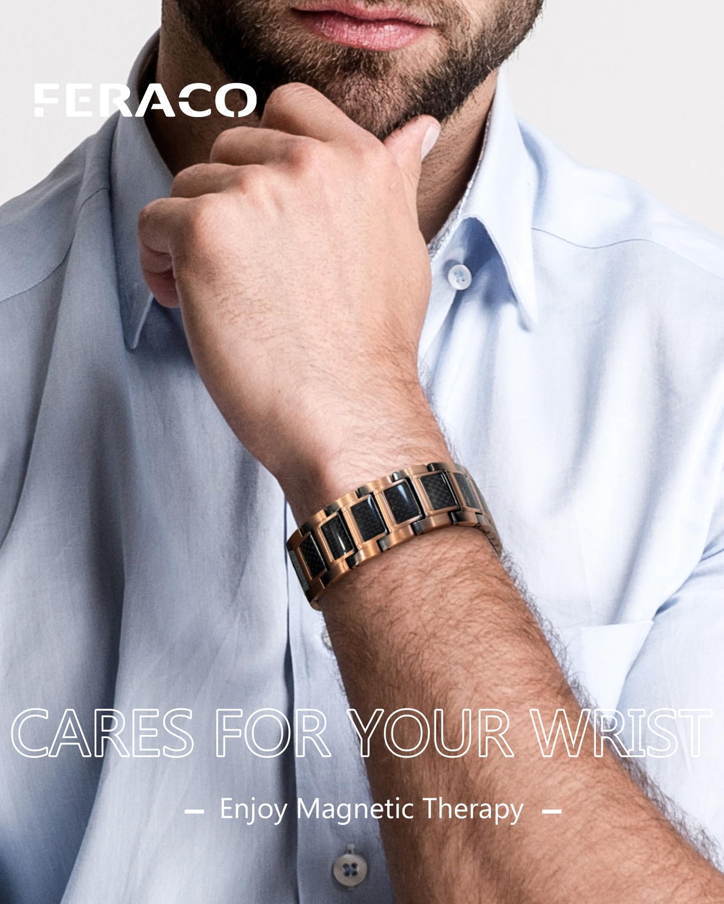 Feraco Copper Bracelet for Men 3X Strength,Magnetic Therapy Bracelet Copper Jewelry with 3800 Gauss Magnets,Cooper Bracelet for Man,Premium Fold-Over Clasp