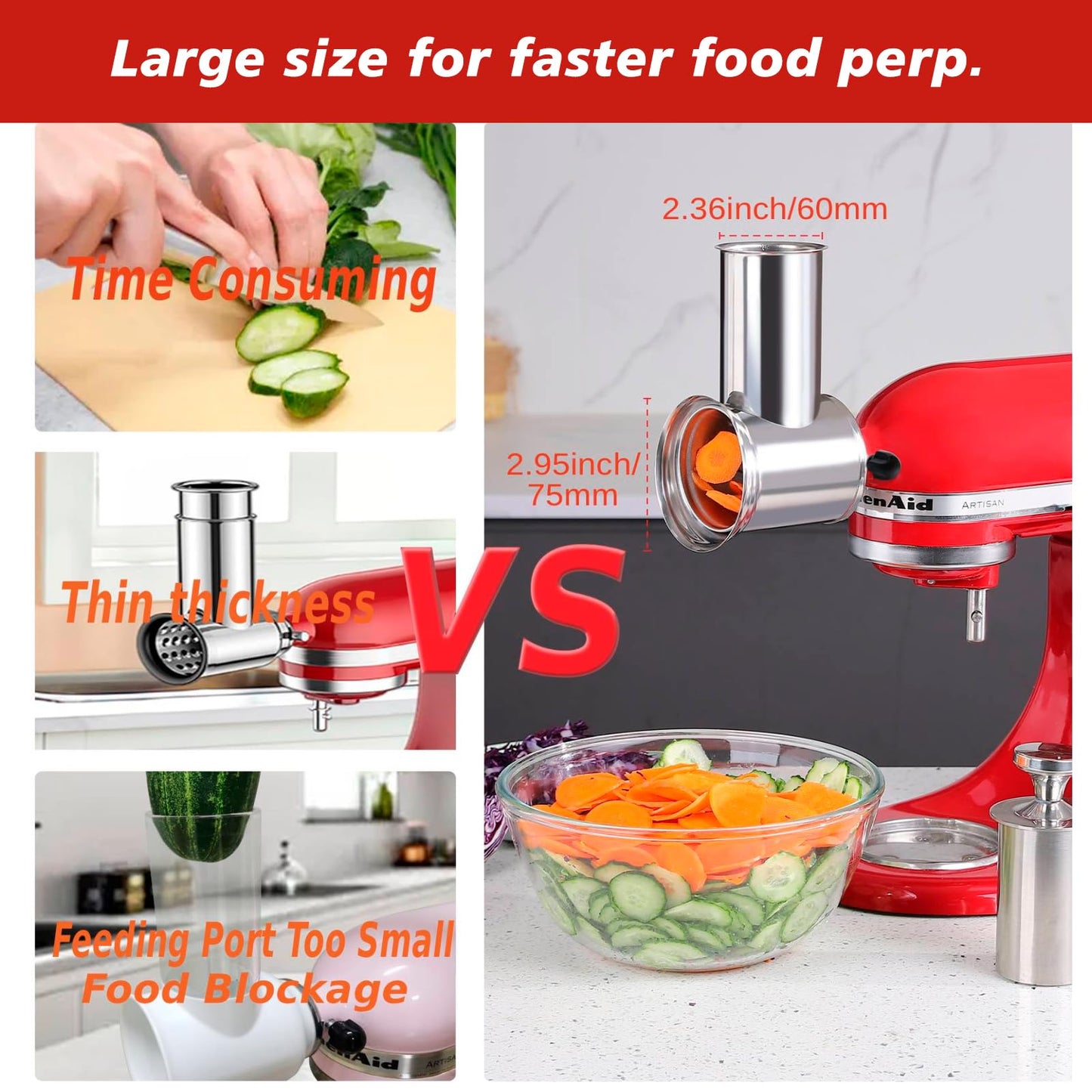 Durable Meat Grinder & Slicer Shredder Attachments Set for Kitchenaid Mixers,Dishwasher Safe Stainless Steel Packs with Cheese Grater & Sausage Stuffer Accessories