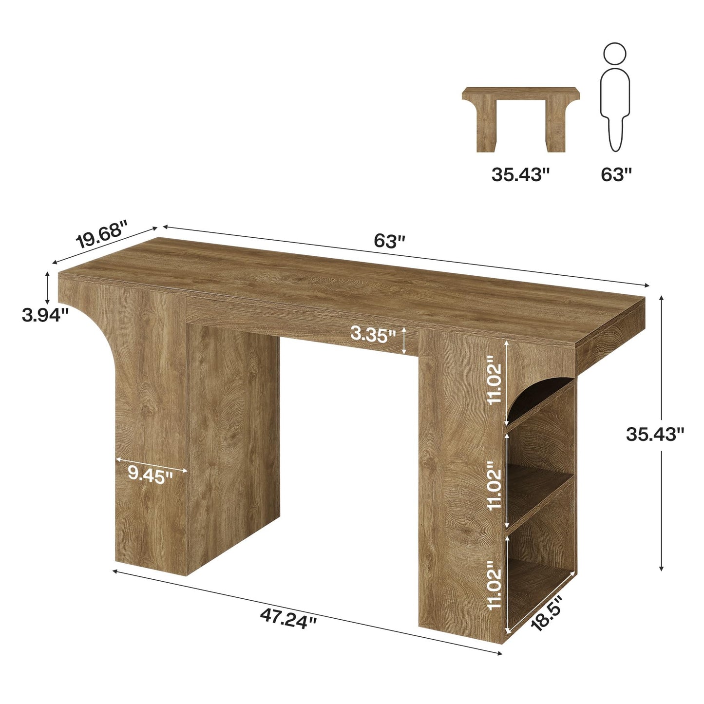 Tribesigns Bar Height Table with Storage Shelves, 63-Inch Counter Height Pub Table, Rectangular High Top Tables for Dining Room, Kitchen, Bistro, Balcony, Brown