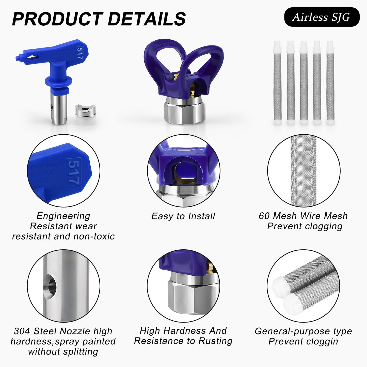 3600 PSI High Airless Paint Sprayer Gun, with 1 Tip Guard 5 Spray Tips and 5 Airless Paint Spray Gun Filter (211,313,415,517,623)