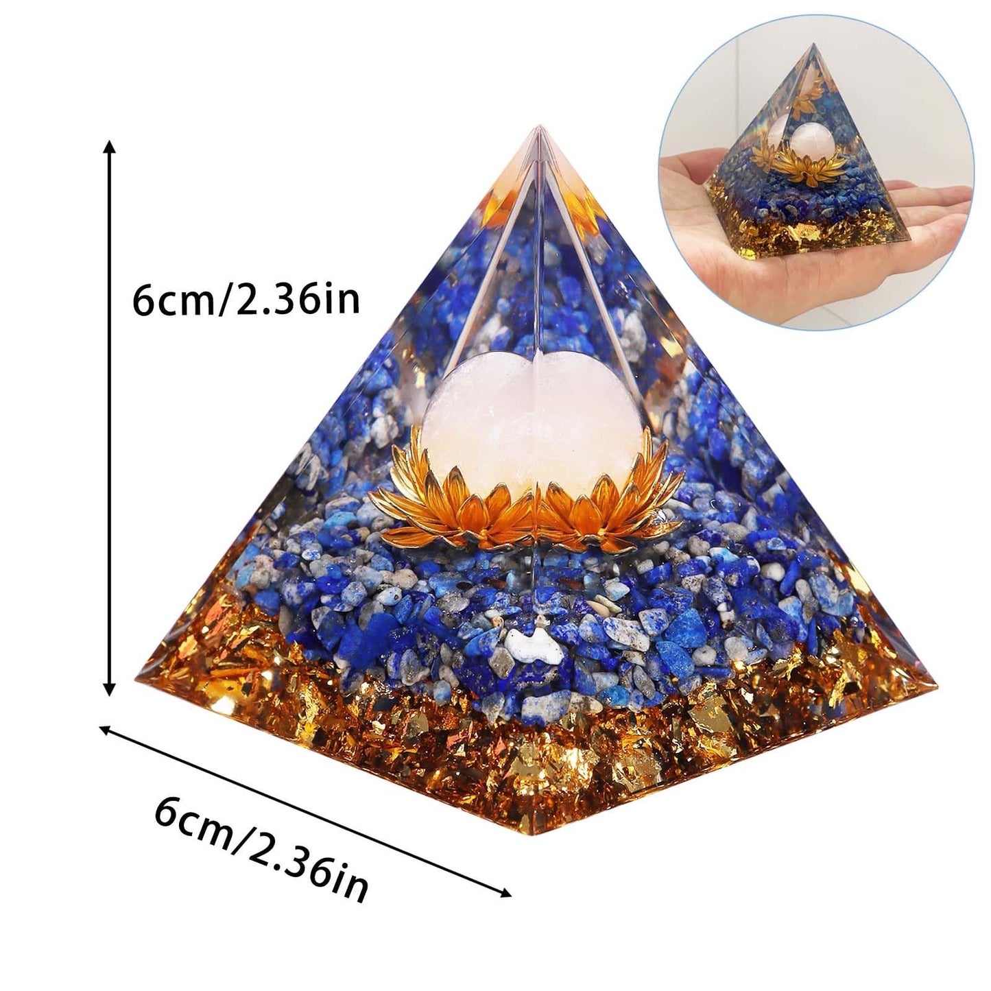 Crystal Pyramid, Lapis Lazuli Healing Crystal Pyramid Porstive Energy Generator, Natural Crystals Energy Pyramid for Attract Wealth Success and Lucky