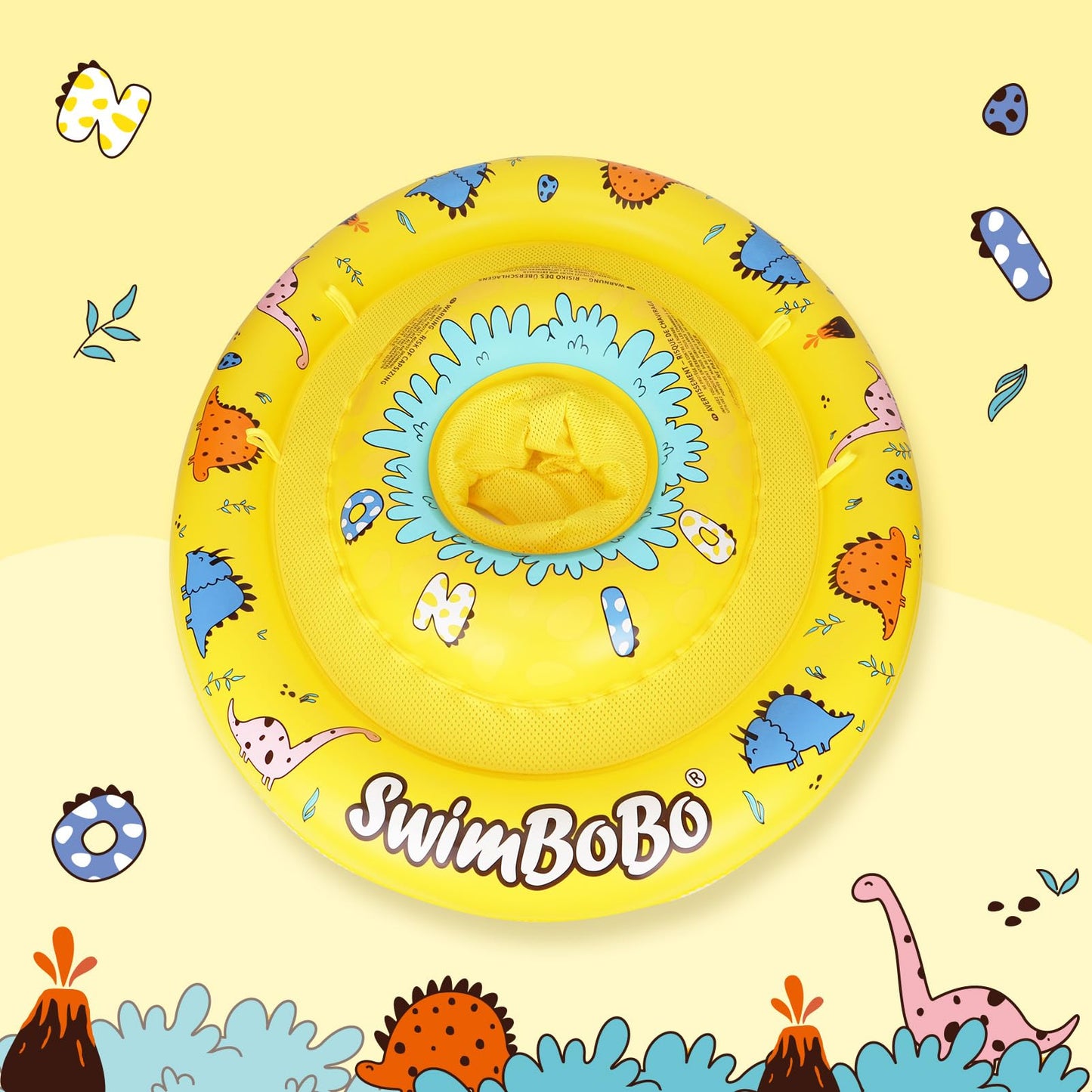 Swimbobo Inflatable Baby Swimming Float with Safety Seat Fun Swimming Pool Toys for Age 6-36 Months Toddler (Colorful Dinosaur)