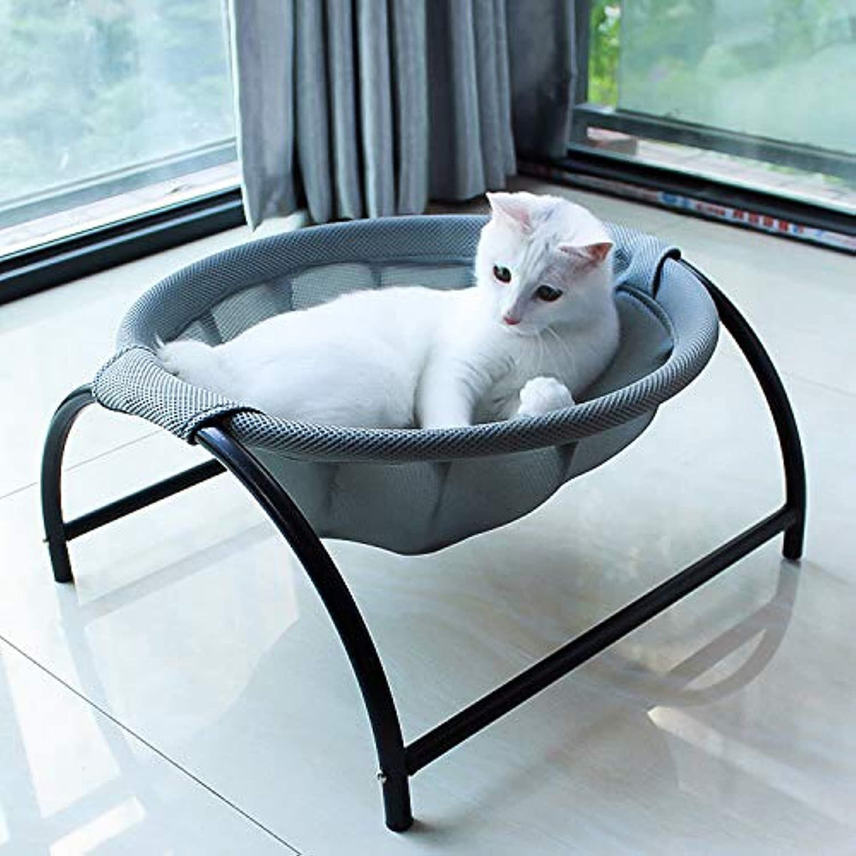 JUNSPOW Cat Bed Large Free-Standing Detachable Pet Hammock Cat Sleep, Grey