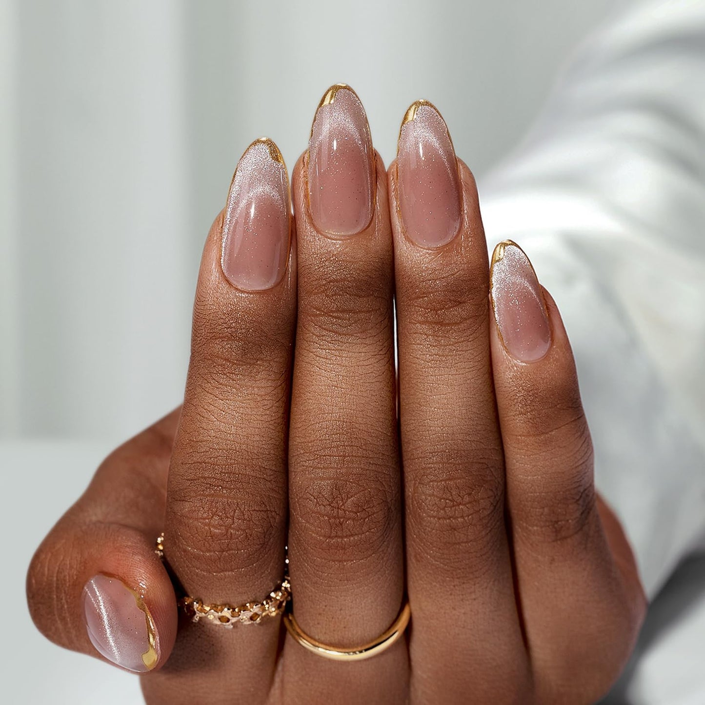 BTArtbox Press On Nails Almond - Soft Gel Fake Nail with Nail Glue, Reusable Opaque Stick On Nails, Aurora Cat Eye & Knightshield