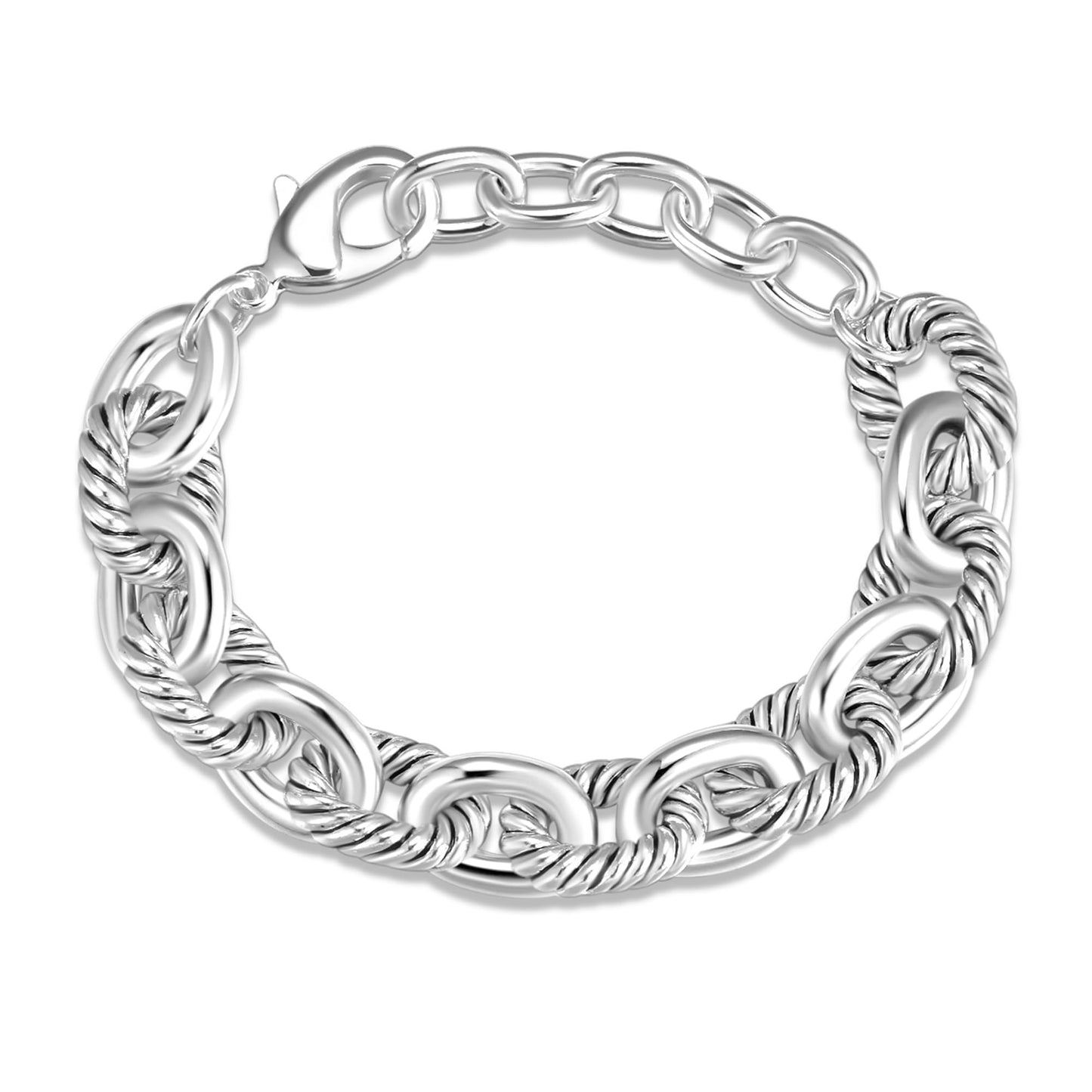 UNY JEWEL Chunky Cable Link Bracelet Two Tone Twisted Wire Statement Chain Designer Inspired Jewelry for Women (Chunky Two Tone)