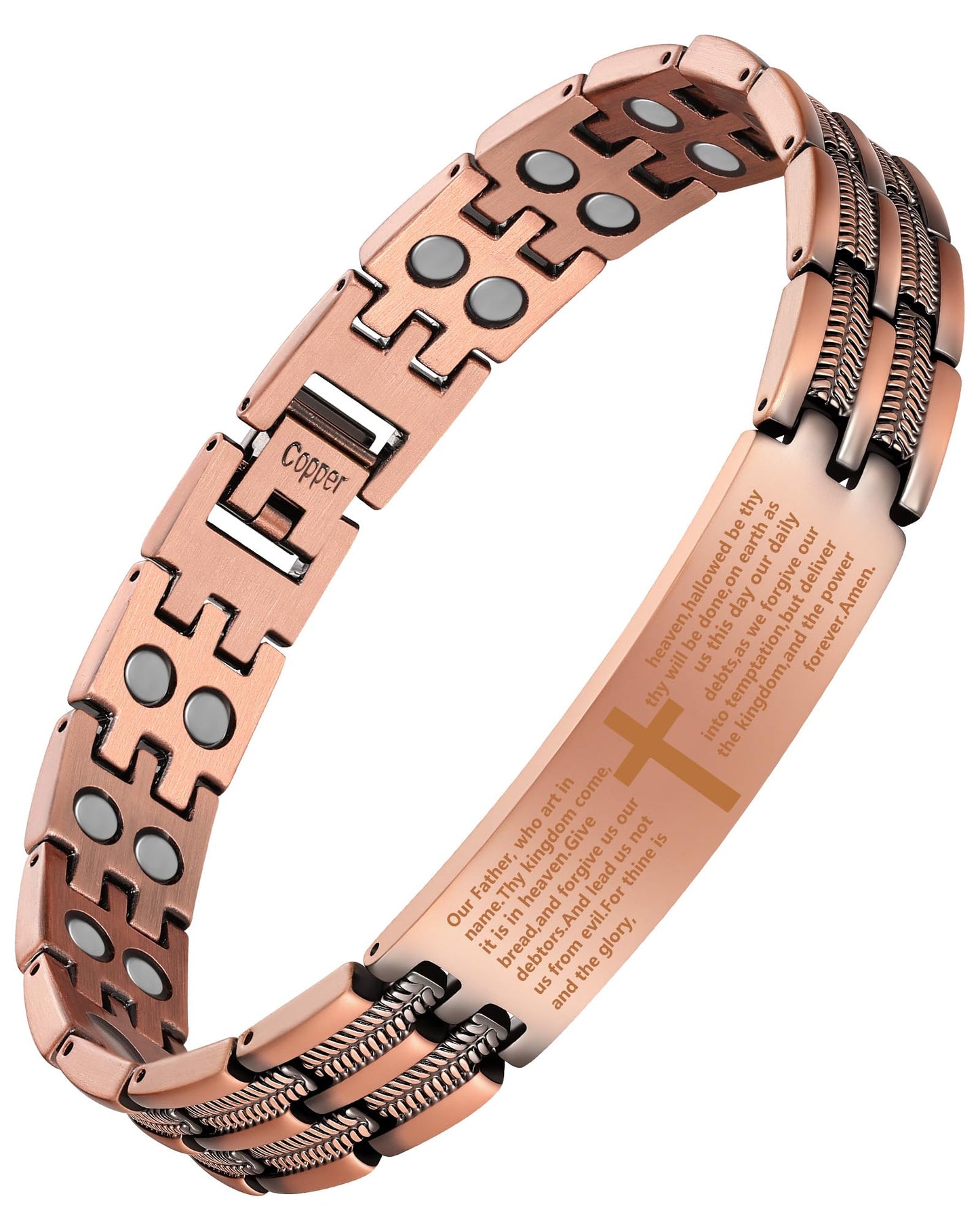 Jecanori Copper Cross Bracelet for Men, 2X Strength Magnetic Bracelets with 3500 Gauss Magnets, Adjustable Copper Jewelry Gift