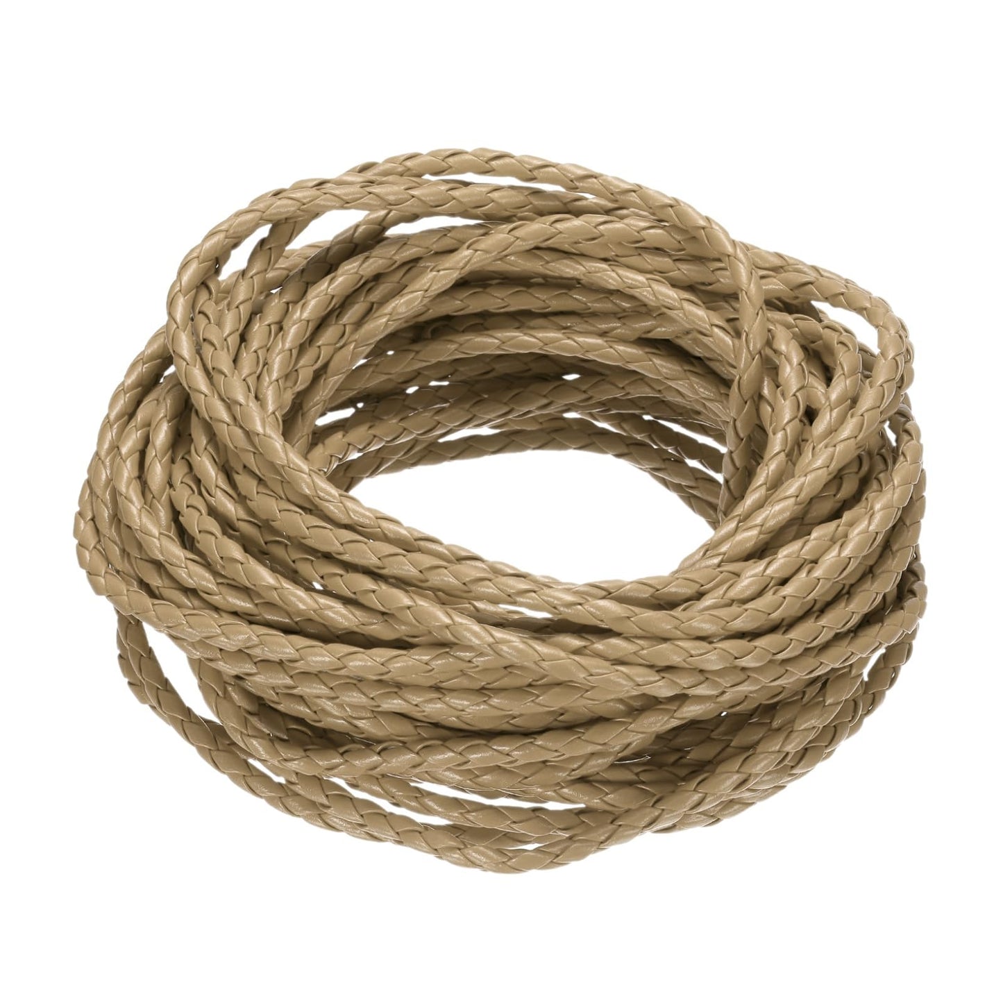 M METERXITY Round Braided Leather Cord, 10 Yards 4mm Four-Strand Faux Beading String Rope Bolo Tie 10 Meters Long for Jewelry Making/DIY Crafts, String Macrame Bracelet Thread [Beige]