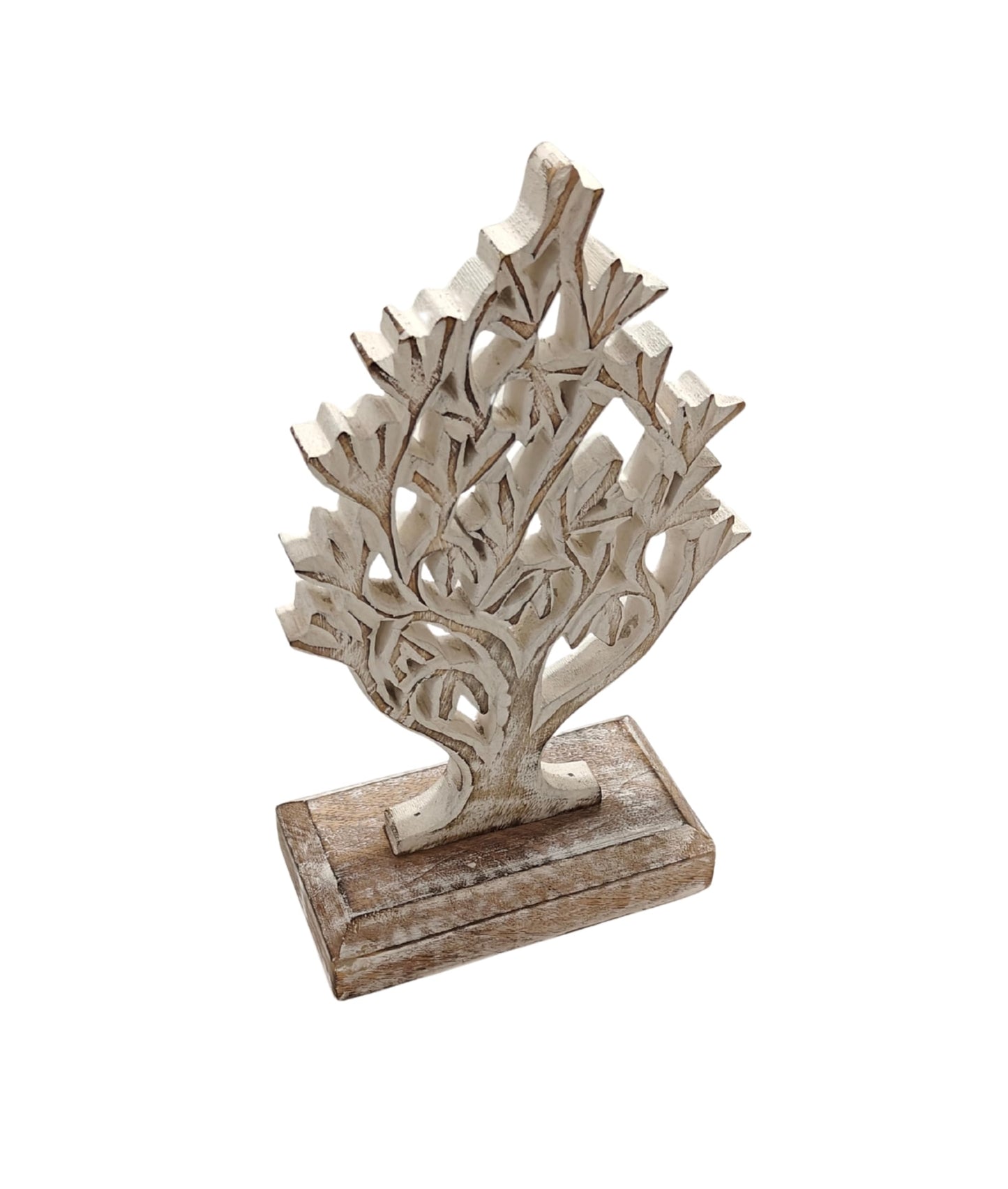 VANIYA CRAFTS® Rustic Wooden Tree Shape Table Sculpture – Handmade Carved Home Decor Accent for Living Room, Bedroom, Entryway, or Office (Antique White Finish)
