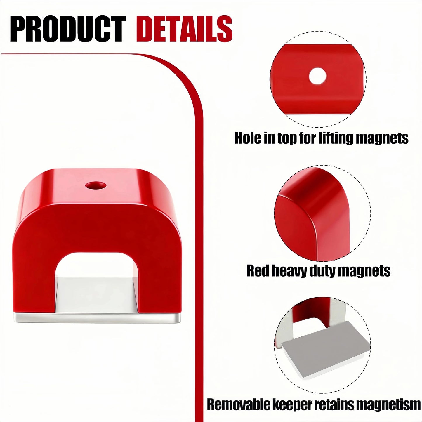 15Lb Pull Horseshoe Magnet for Nails – Alnico U-Shaped Lift Magnet with Removable Keeper, Red Heavy-Duty Nail Polish Magnet for Velvet Cat Eye Nails (Perfect for Small Fingers) & STEM Experiments