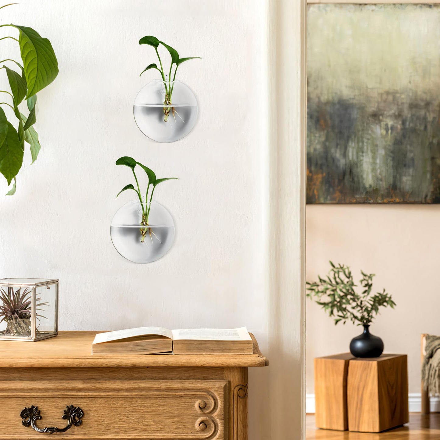DOITOOL Wall Mounted Glass Vase for Hydroponics Plants, 4pcs Flat Bubble Hanging Terrarium Holders, Indoor Decorative Flower Containers for Wedding Centerpieces and Home Décor