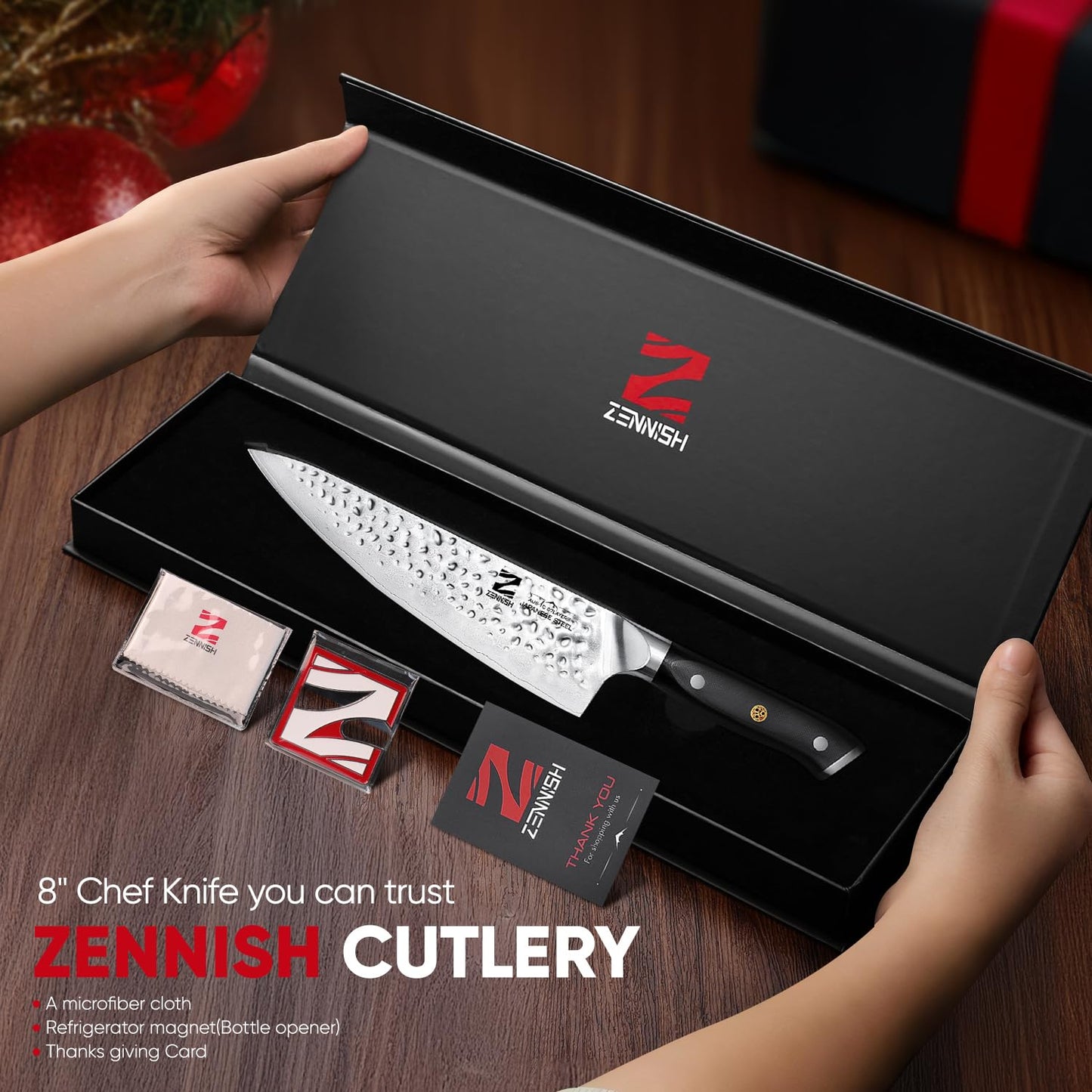 【Chef Choice】 8 Inch Damascus Chef Knife, Anti-Stick Hammered Blade, Japanese AUS-10 67-Layer Kitchen Knife, Ergonomic G10 Handle, Professional Meat & Vegetable Cooking Knife, Gift Box
