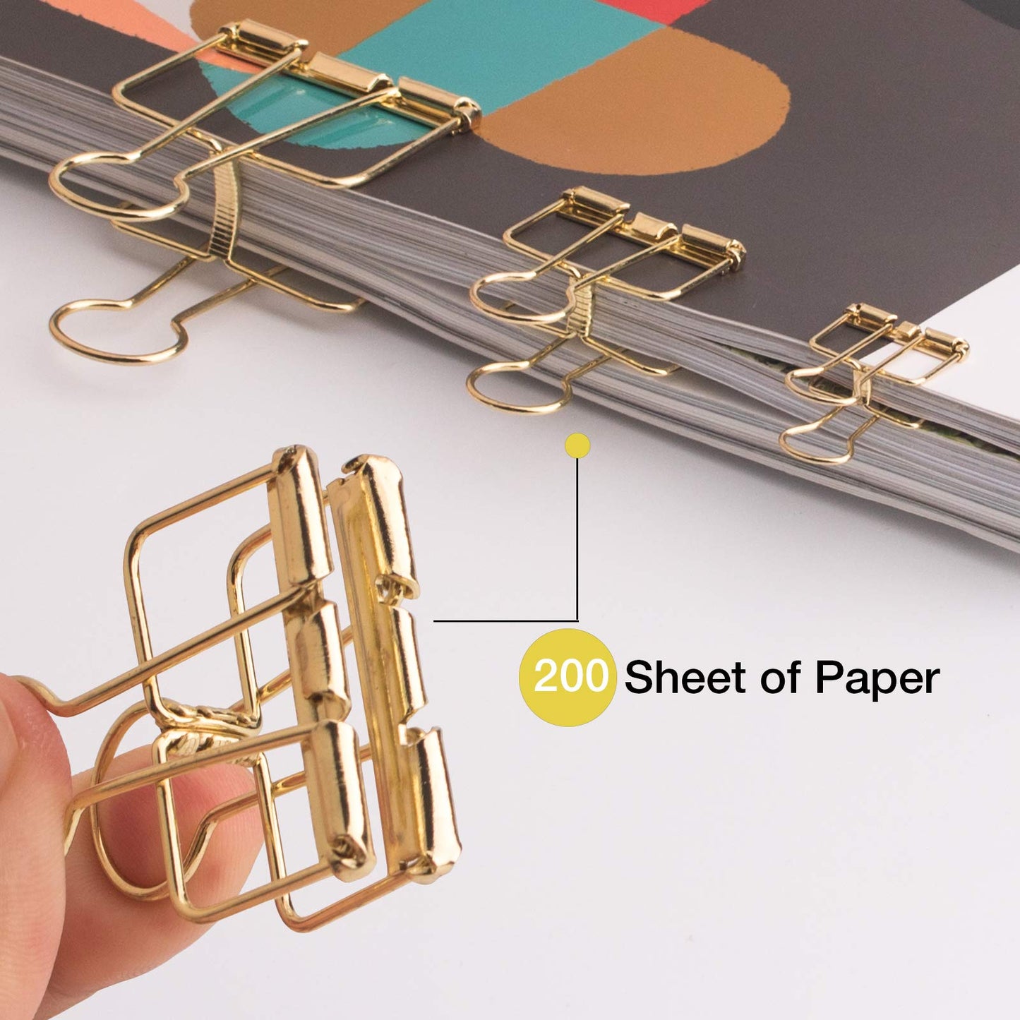 18 Pcs Gold Wire Binder Clips and 20 Pcs Cute Paper Clips Set Assorted Sizes, 2 Big 6 Medium 10 Small Smooth Steel Hollow Office Clamp Clips